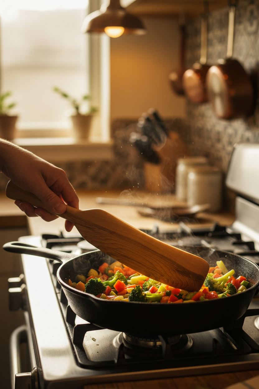 Curly Maple Spatula-Spurtle — In Action