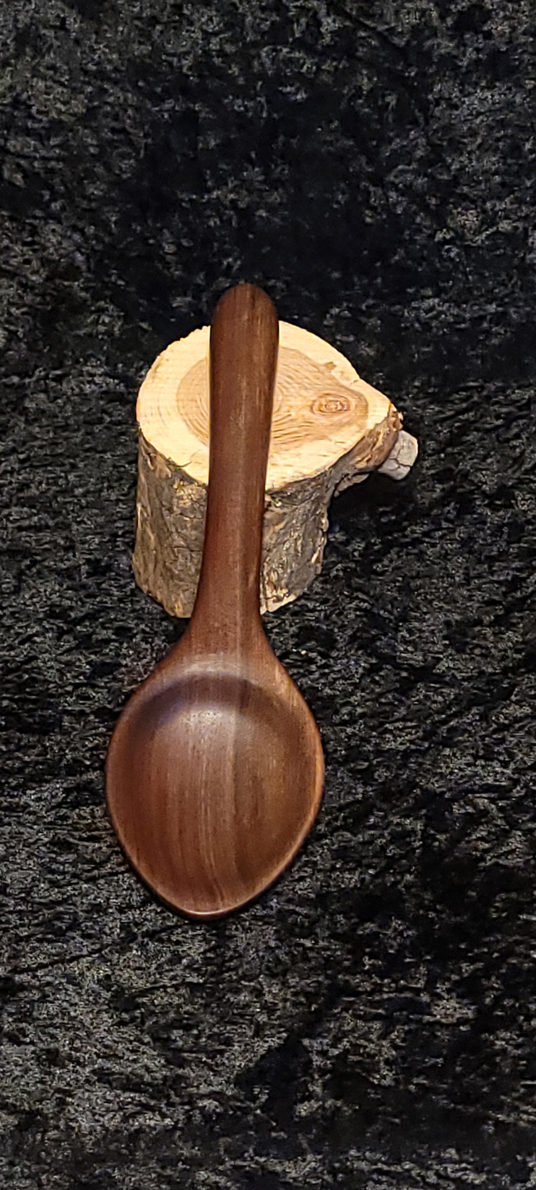 Walnut wood spoon bowl view from above