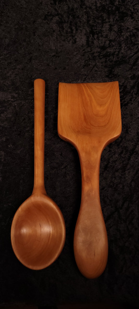 Handcrafted Cherry Wood Low-Angle Spatula & Spoon Set