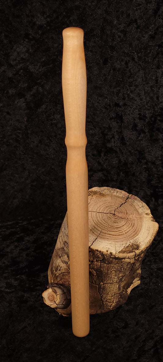 Handcrafted curly maple spurtle - horizontal view