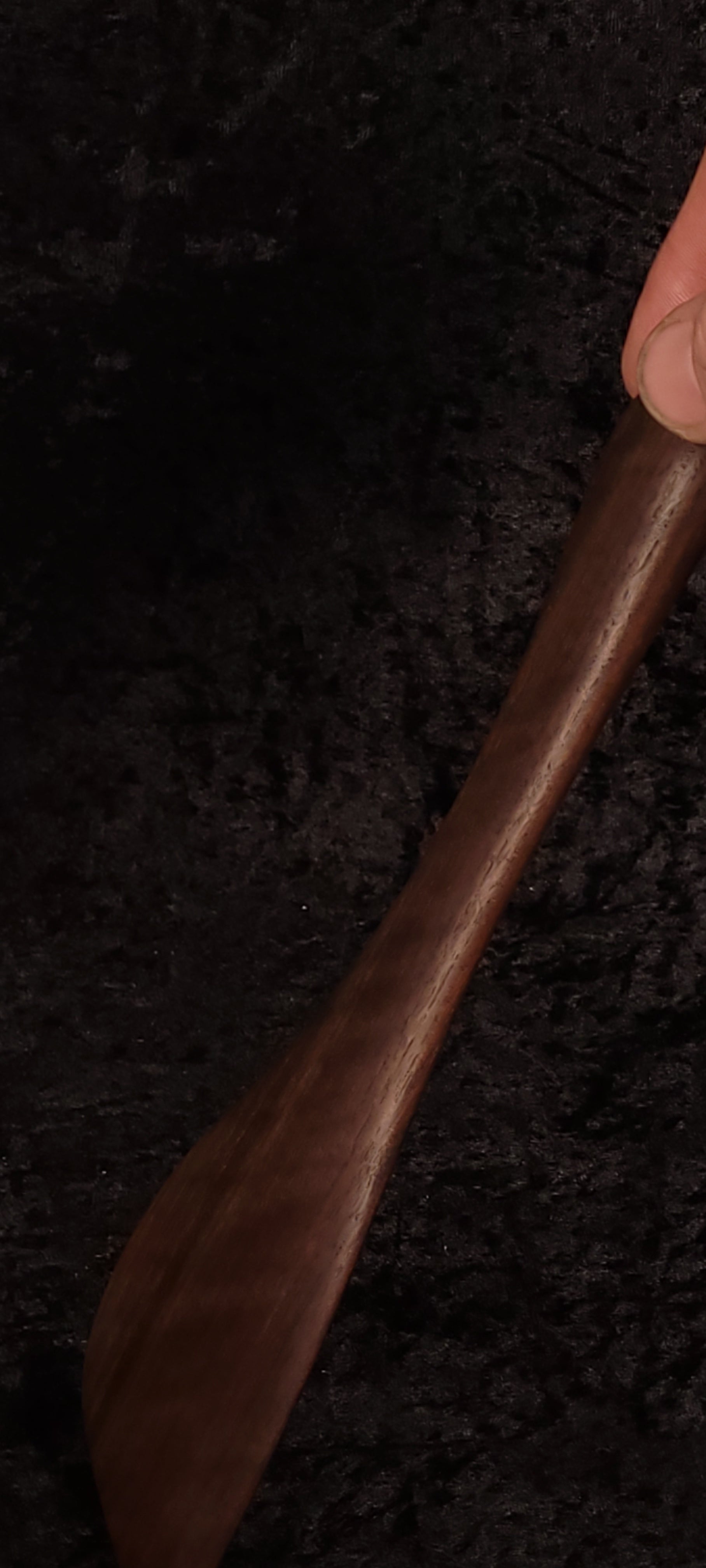 Walnut angled spatula blade detail close-up