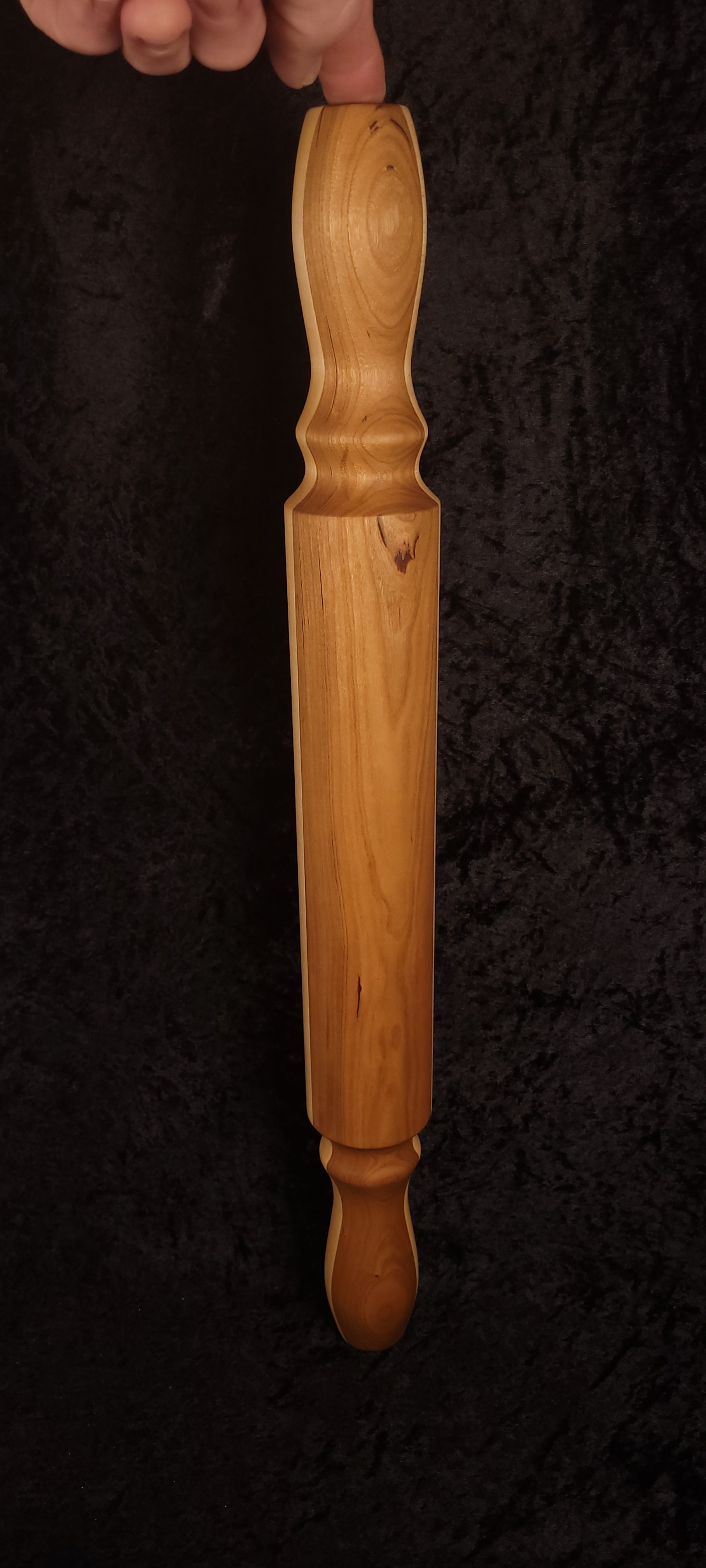 Cherry maple rolling pin full length, light background