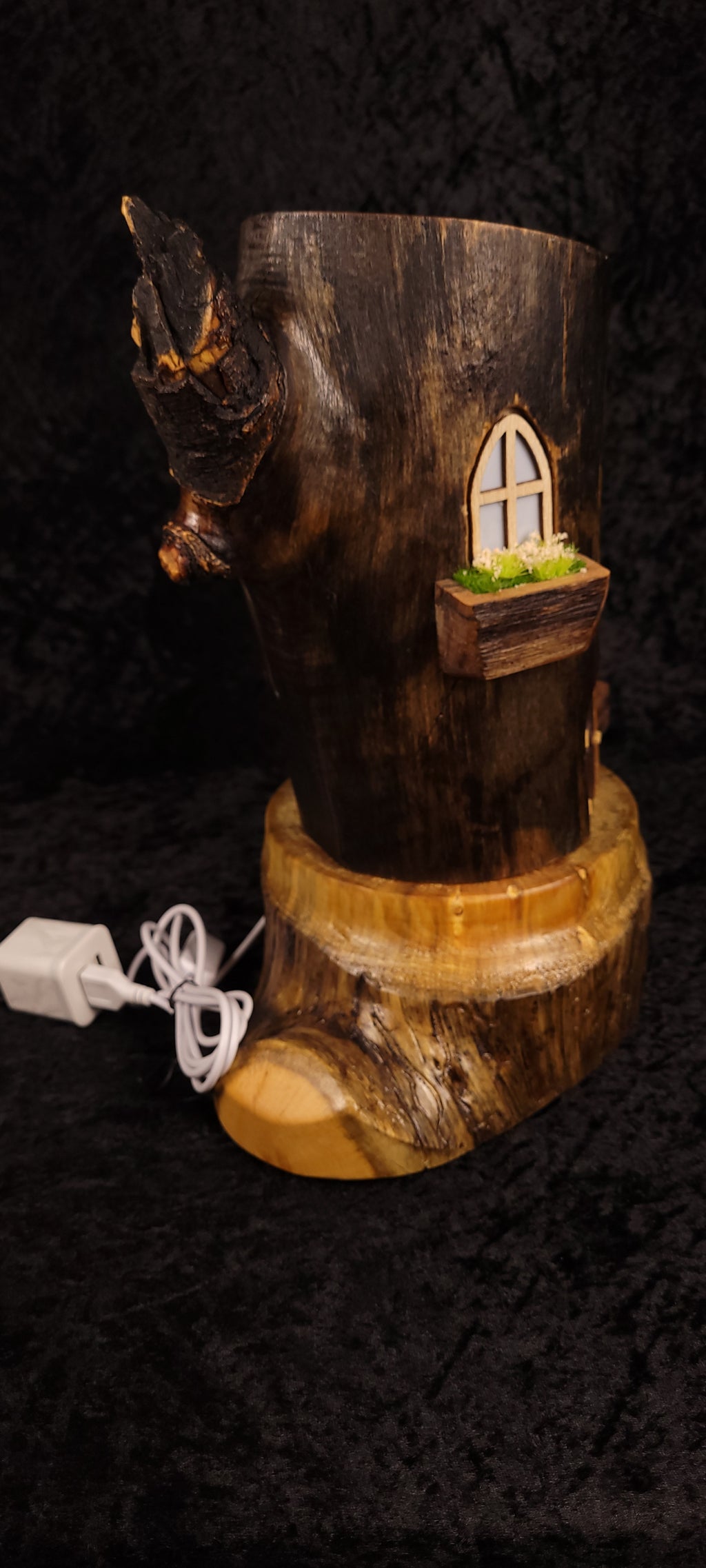 Fairy House Stump Lamp – Piñon Base, Aspen Body