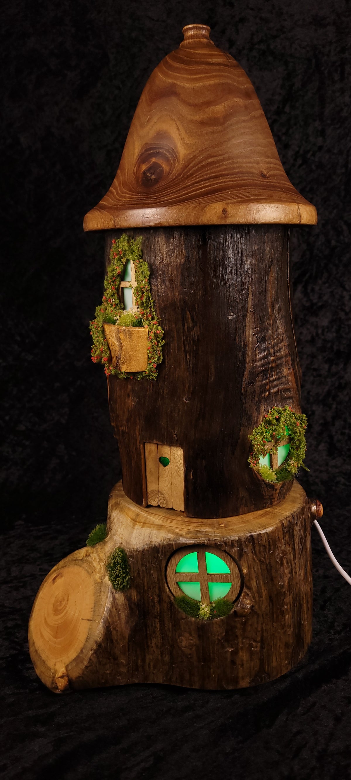 Hand-carved fairy house lamp - back view