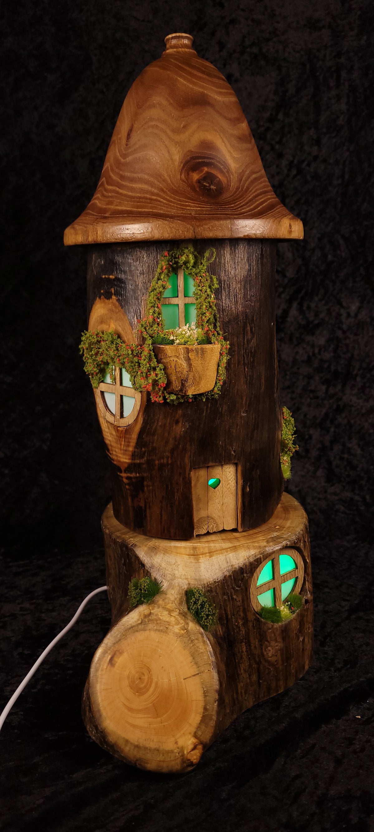 Hand-carved fairy house lamp - opposite side view