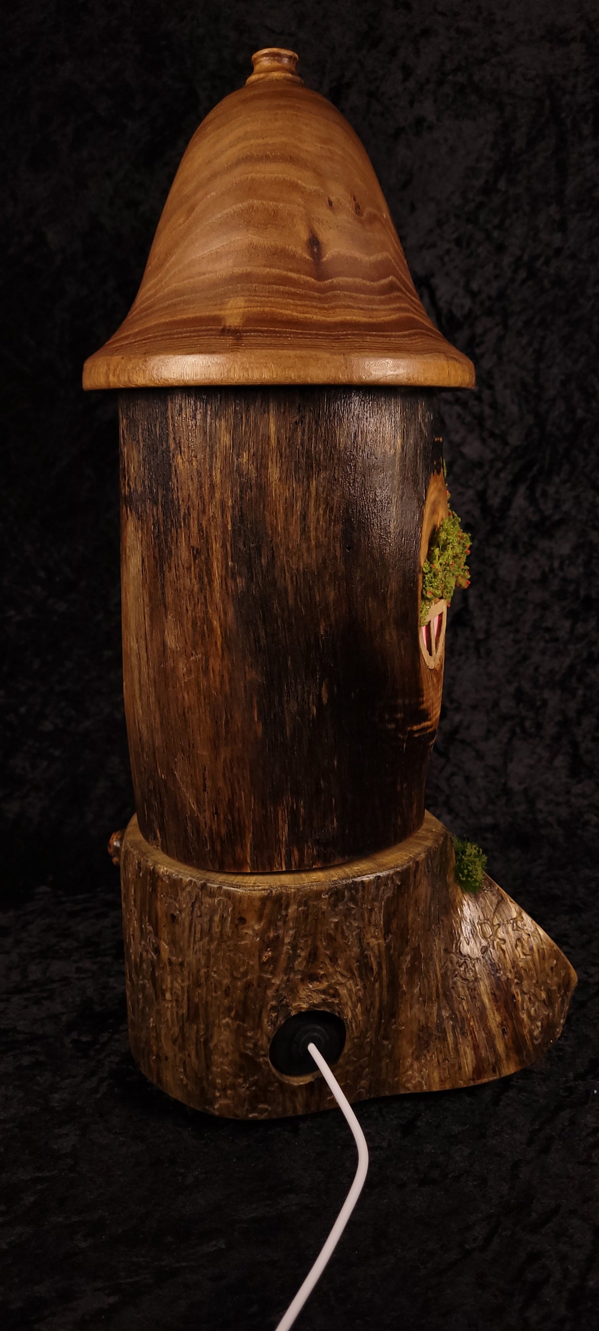 Hand-carved fairy house lamp - full front unlit