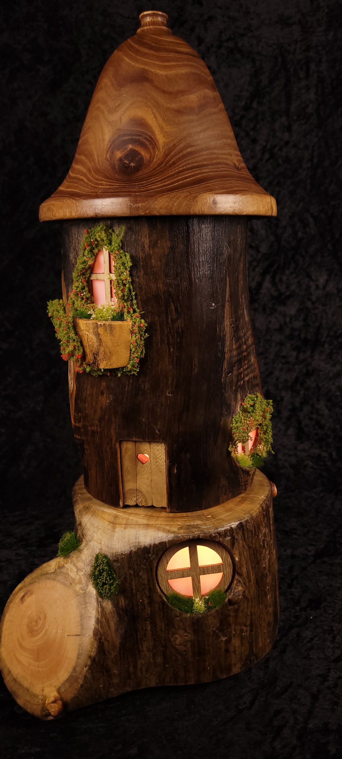 Hand-carved fairy house lamp - additional angle