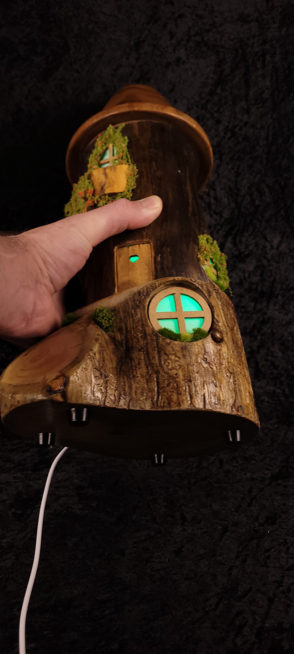 Hand-carved fairy house lamp - base detail