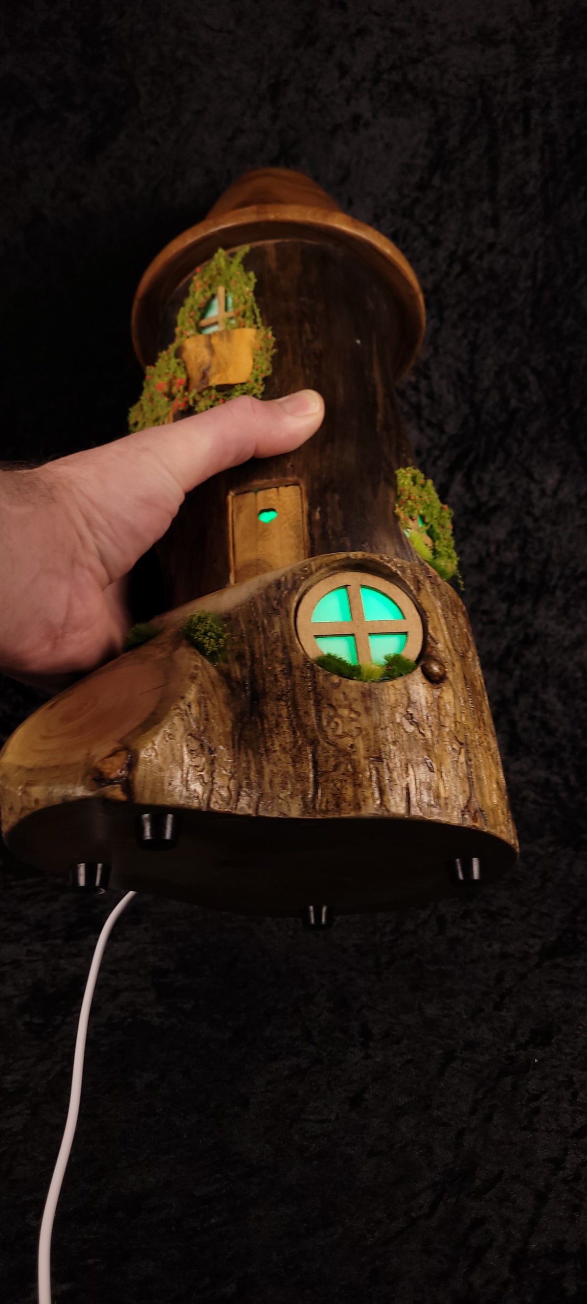 Hand-carved fairy house lamp - base detail