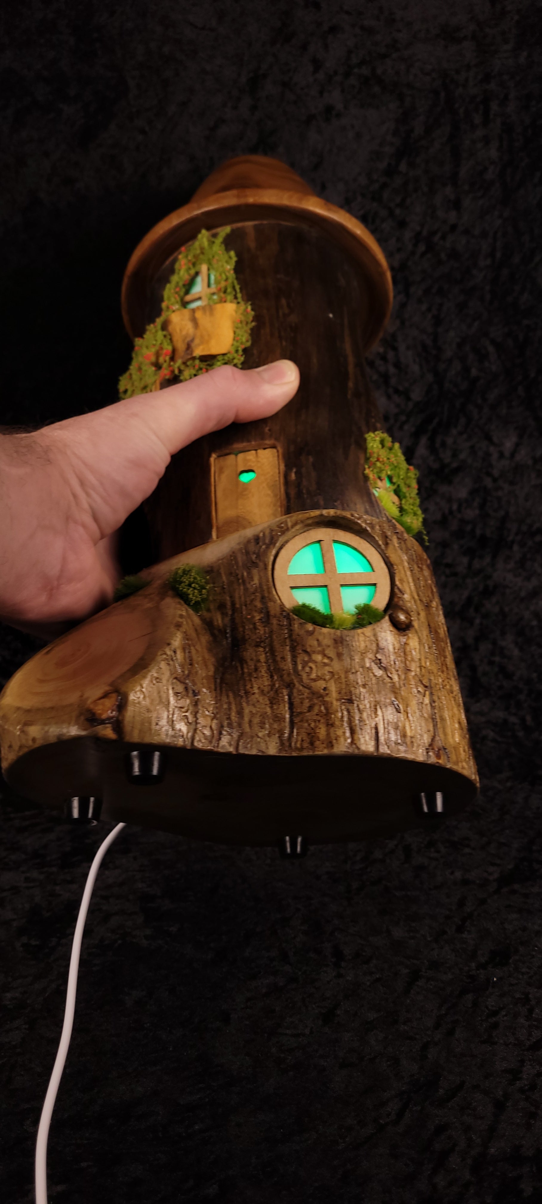 Hand-carved fairy house lamp - base detail