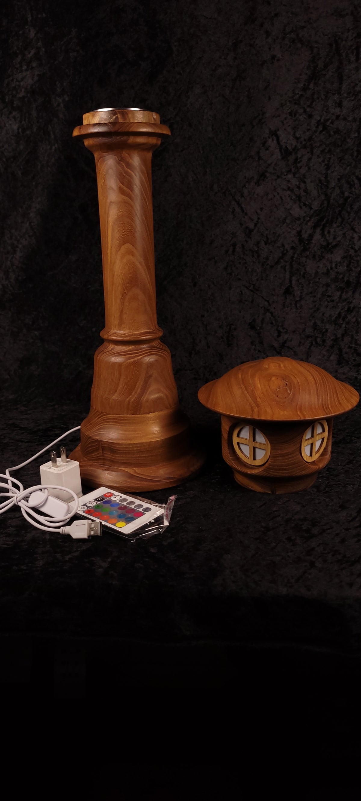 Hand-turned fairy tower lamp - single window green glow