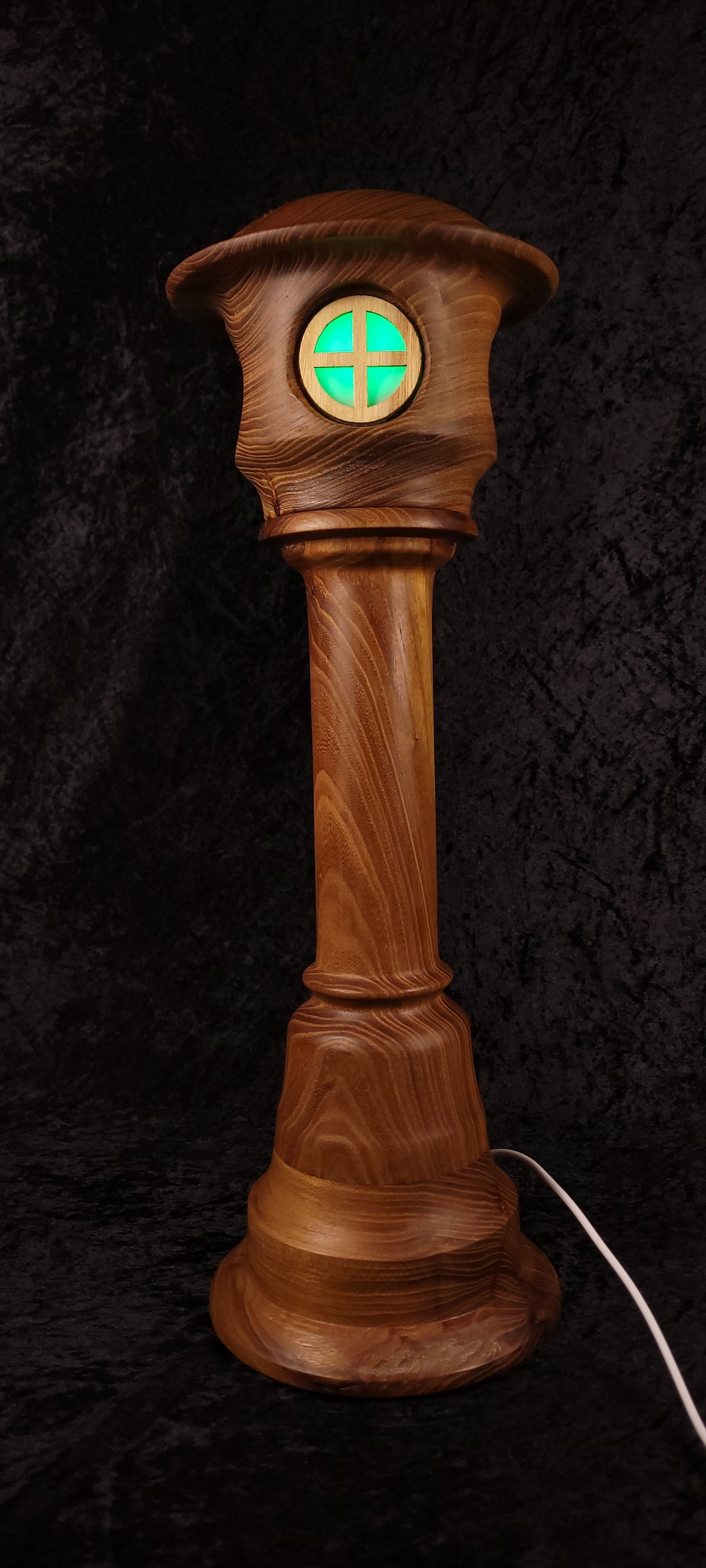 Hand-turned fairy tower lamp - single window bright green glow