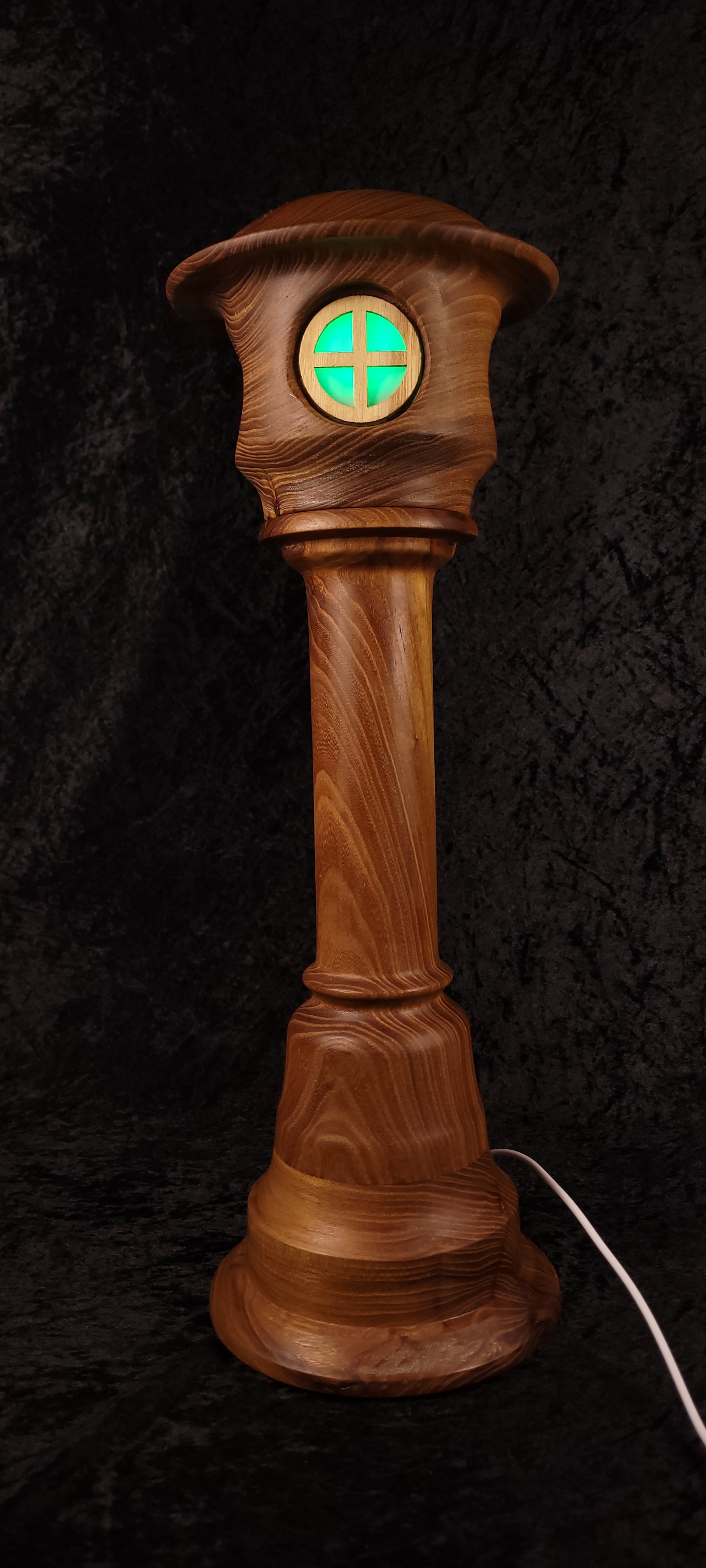 Hand-turned fairy tower lamp - single window bright green glow