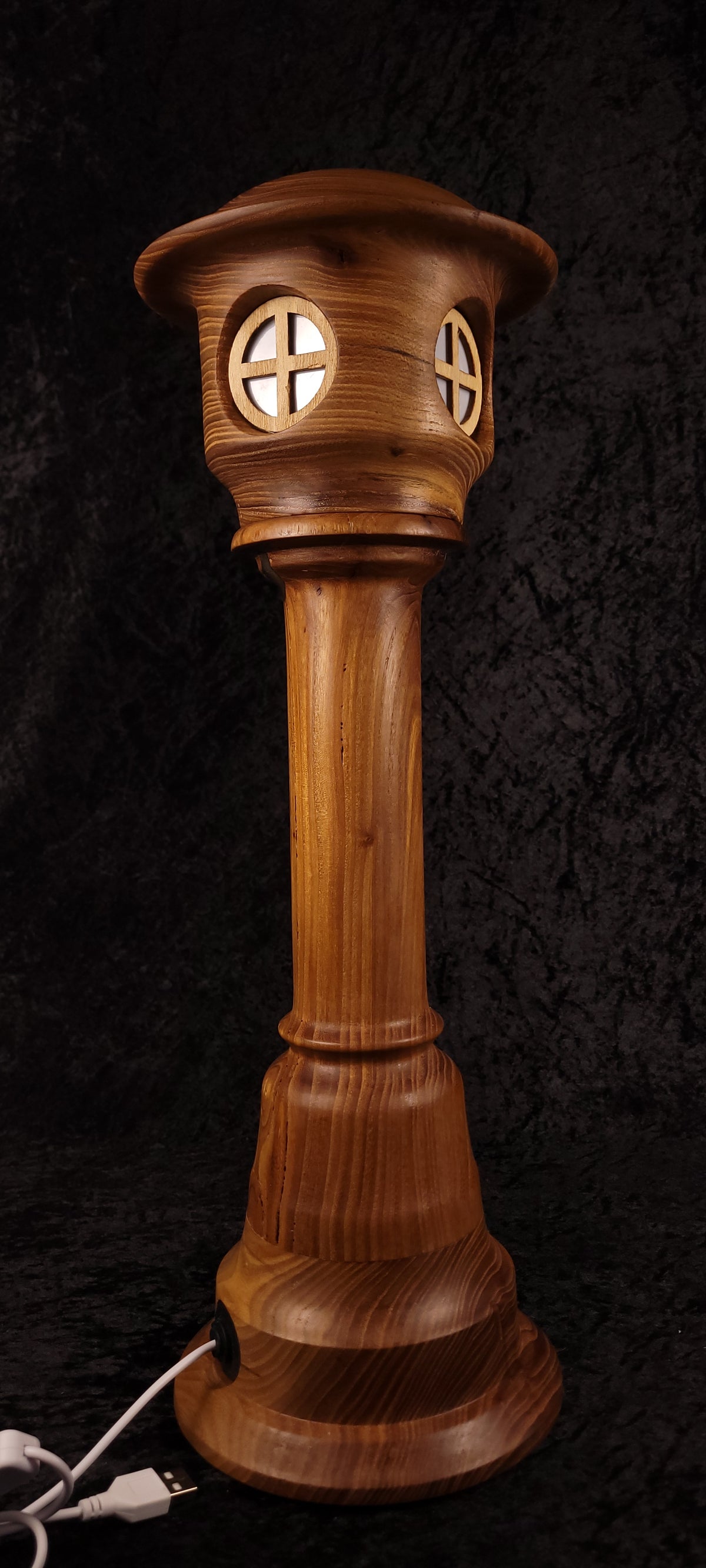 Hand-turned fairy tower lamp - wide hat roof bright glow