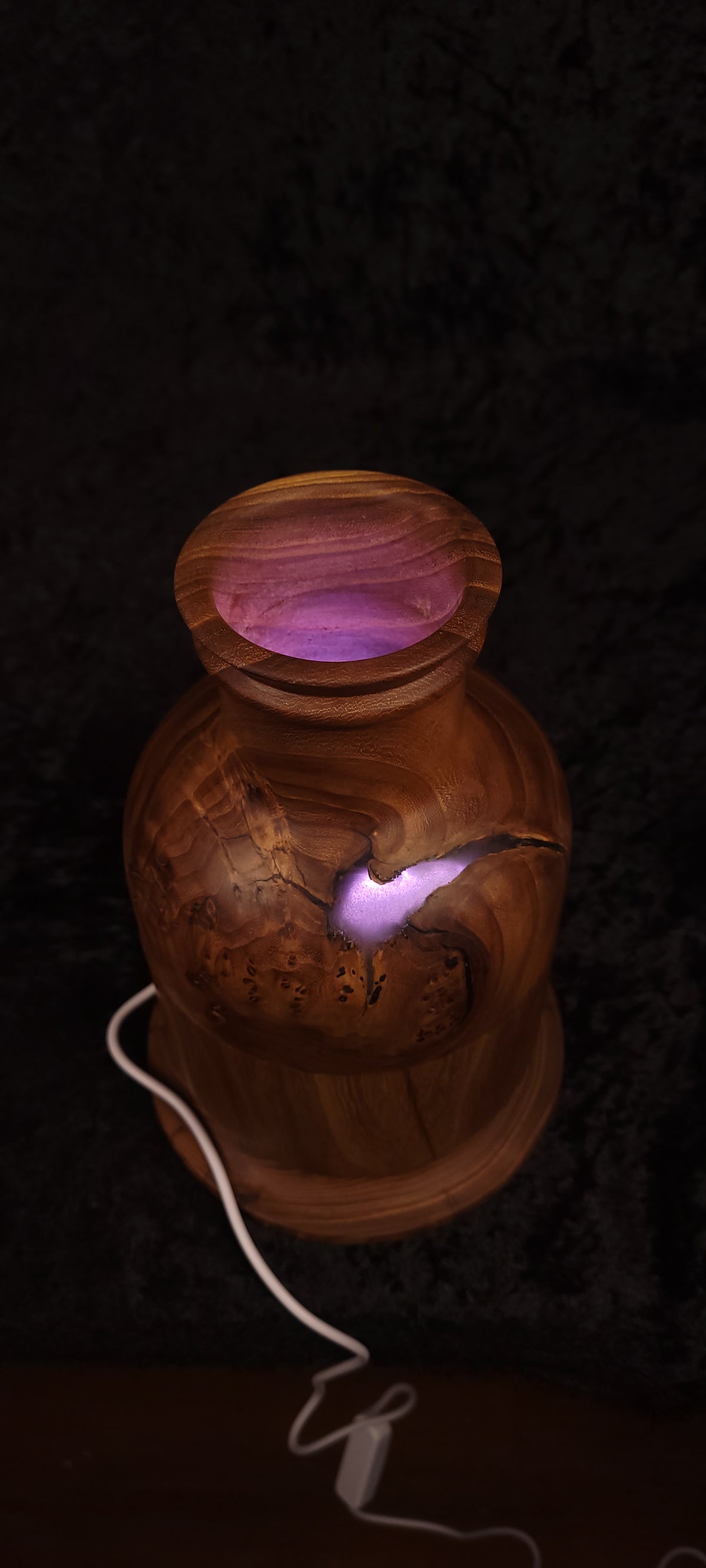Elm candle lamp unlit, three-quarter view