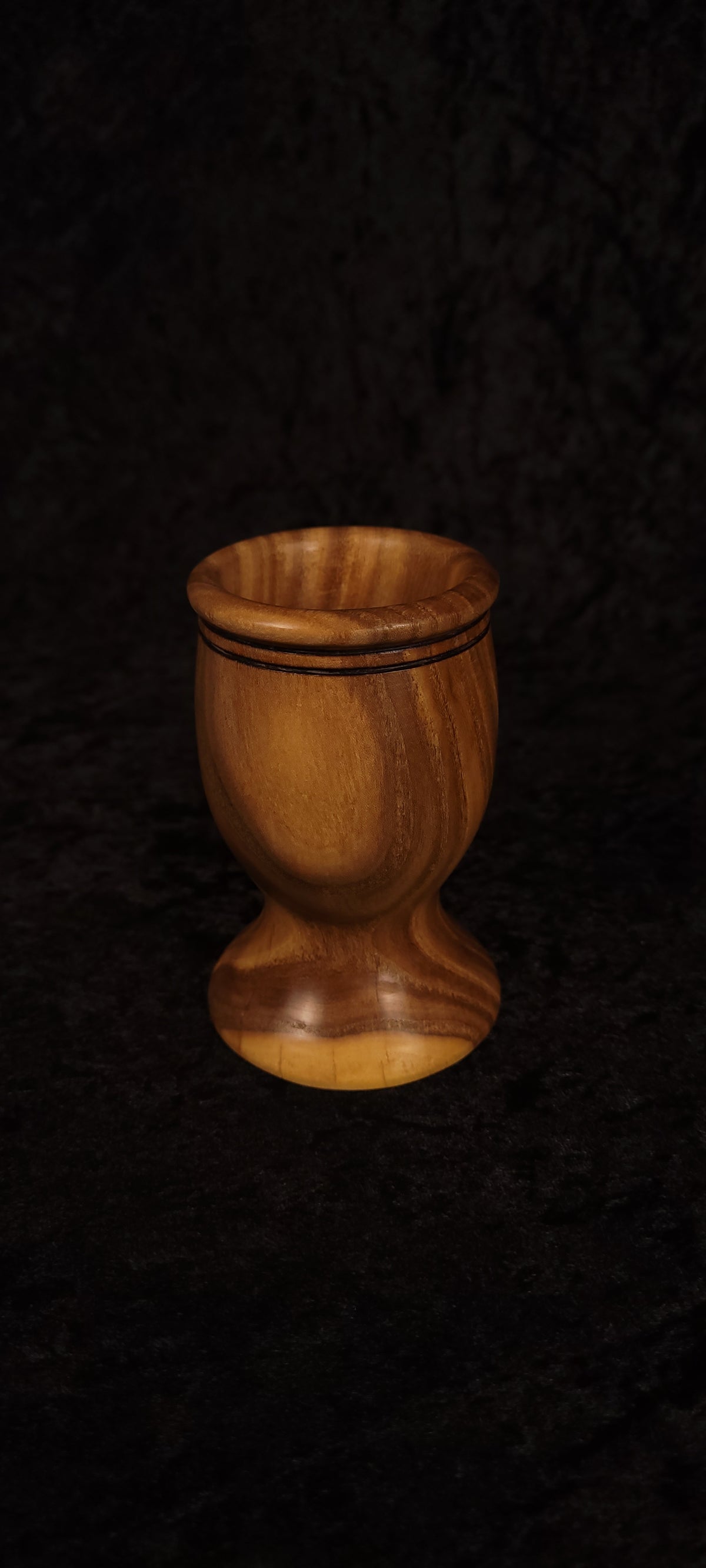 Elm wood toothpick holder alternate angle showing burn line detail
