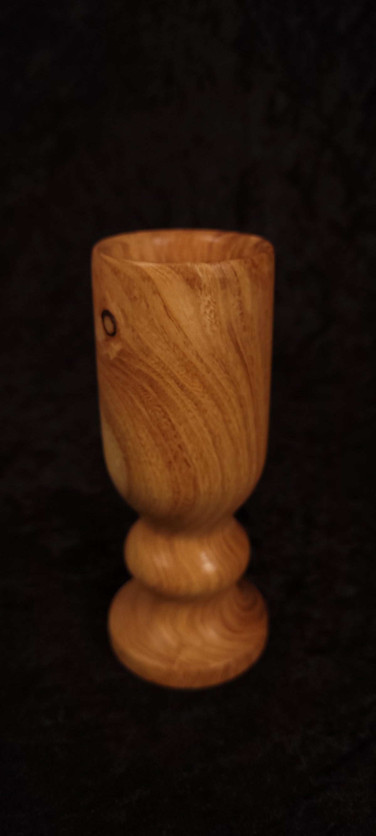 Locust wood toothpick holder front view showing knot and grain detail