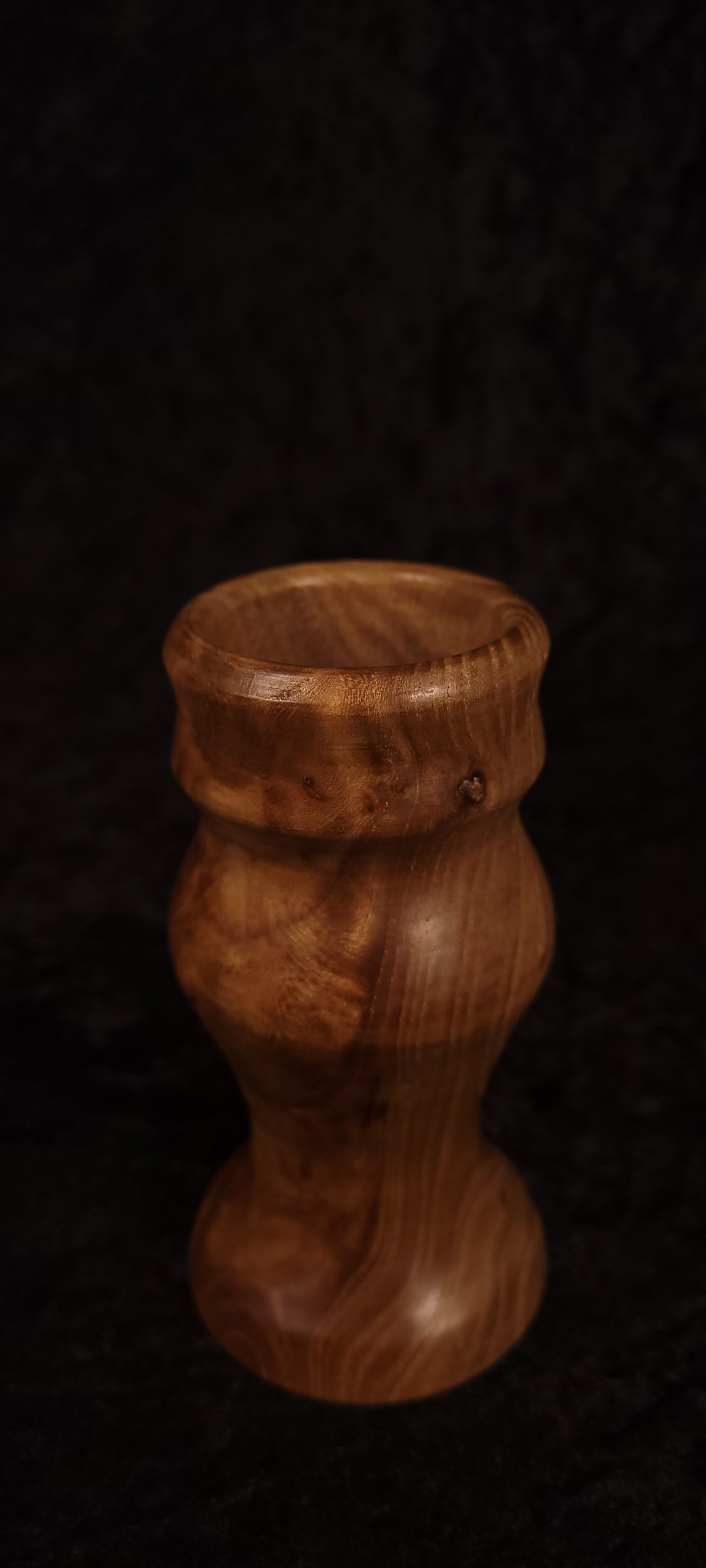 Elm wood toothpick holder empty, top view showing interior
