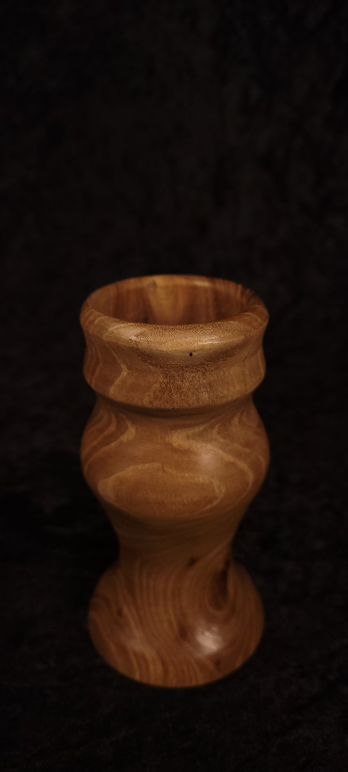 Elm wood toothpick holder showing flamed grain detail