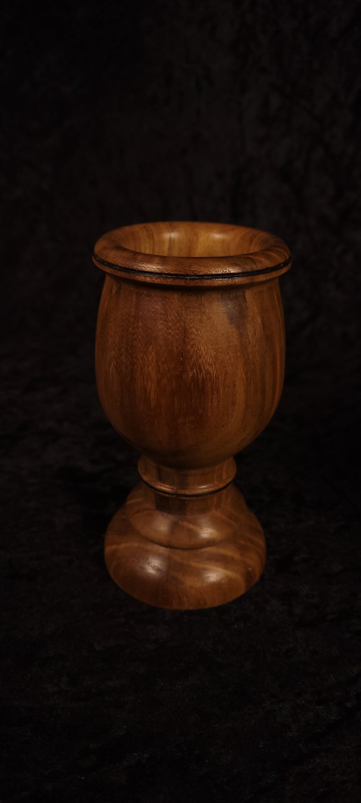 Elm wood toothpick holder alternate angle showing pedestal base