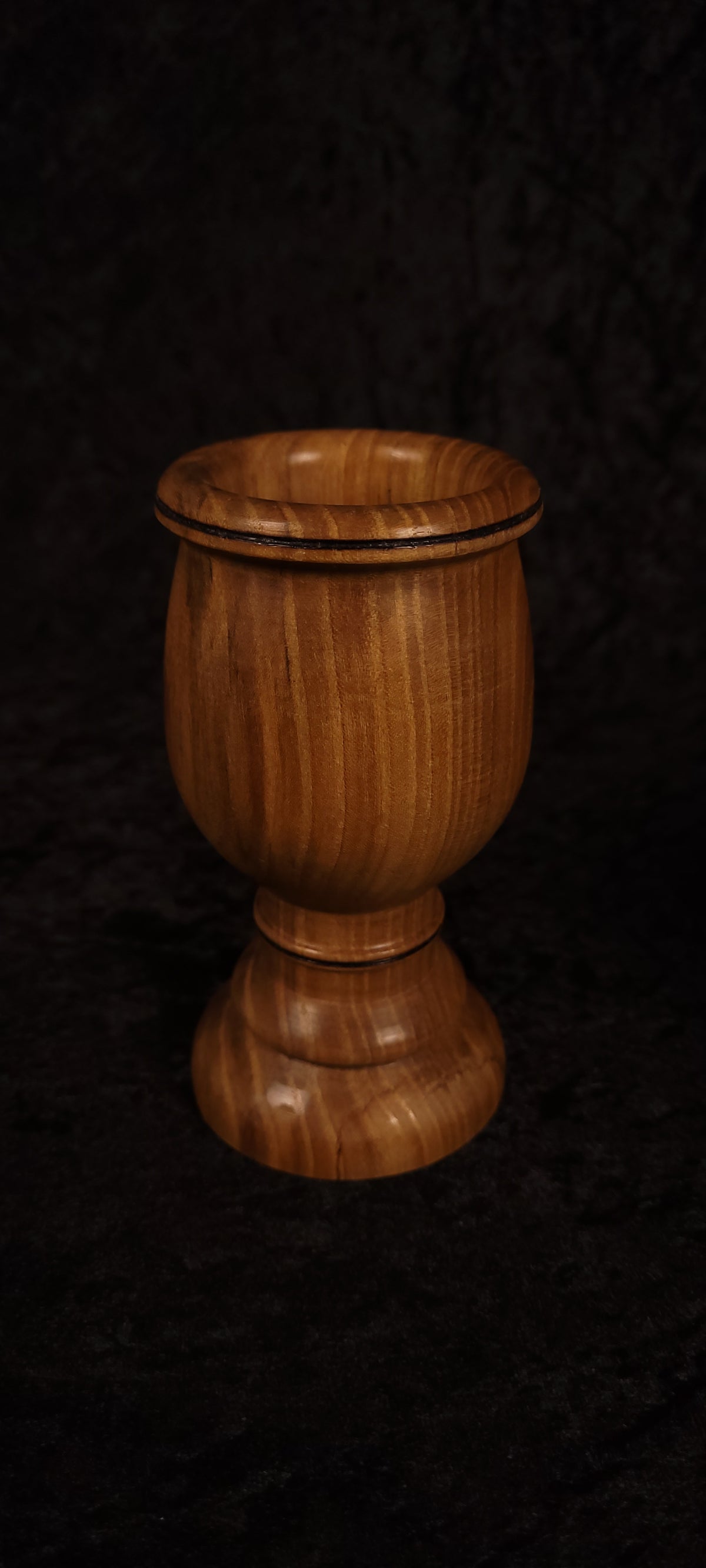 Elm wood toothpick holder side view showing burn line accent