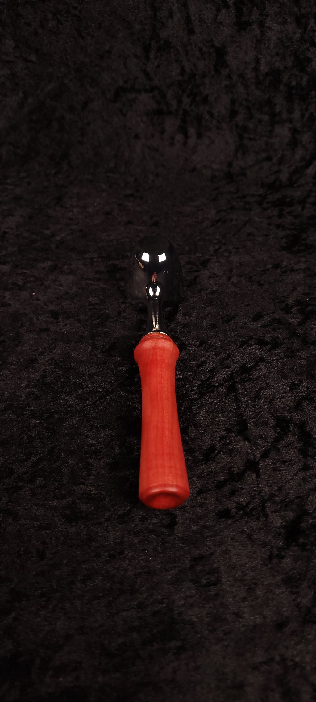 Pink Ivory wood coffee scoop side view showing chrome dome