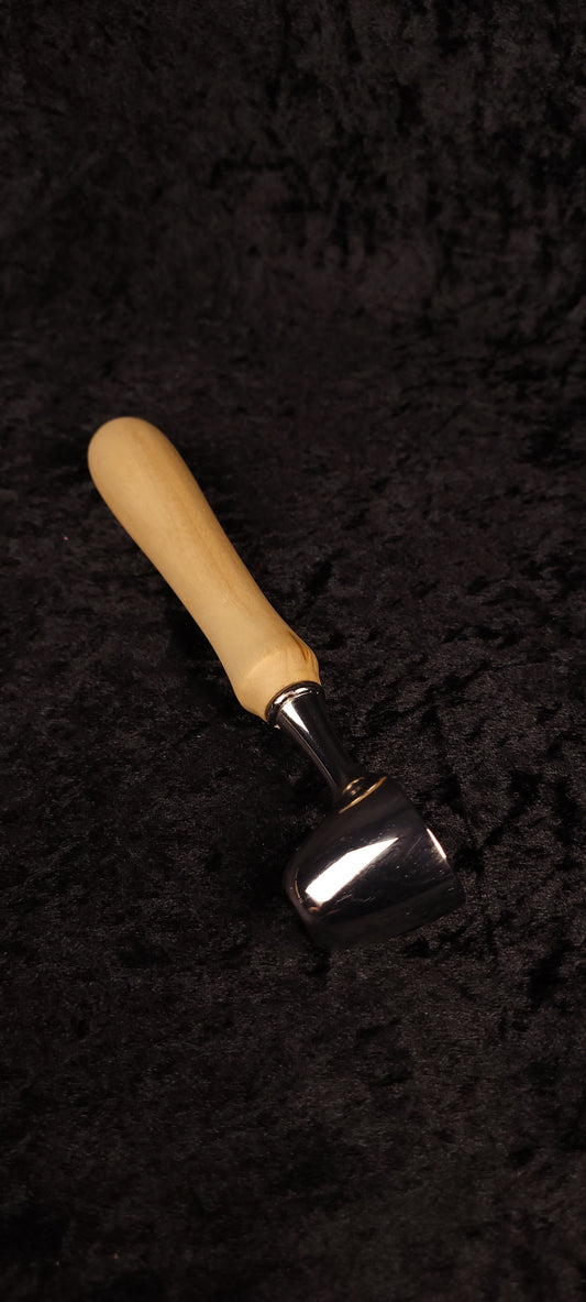 Cottonwood coffee scoop angled view showing chrome dome scoop and pale wood handle