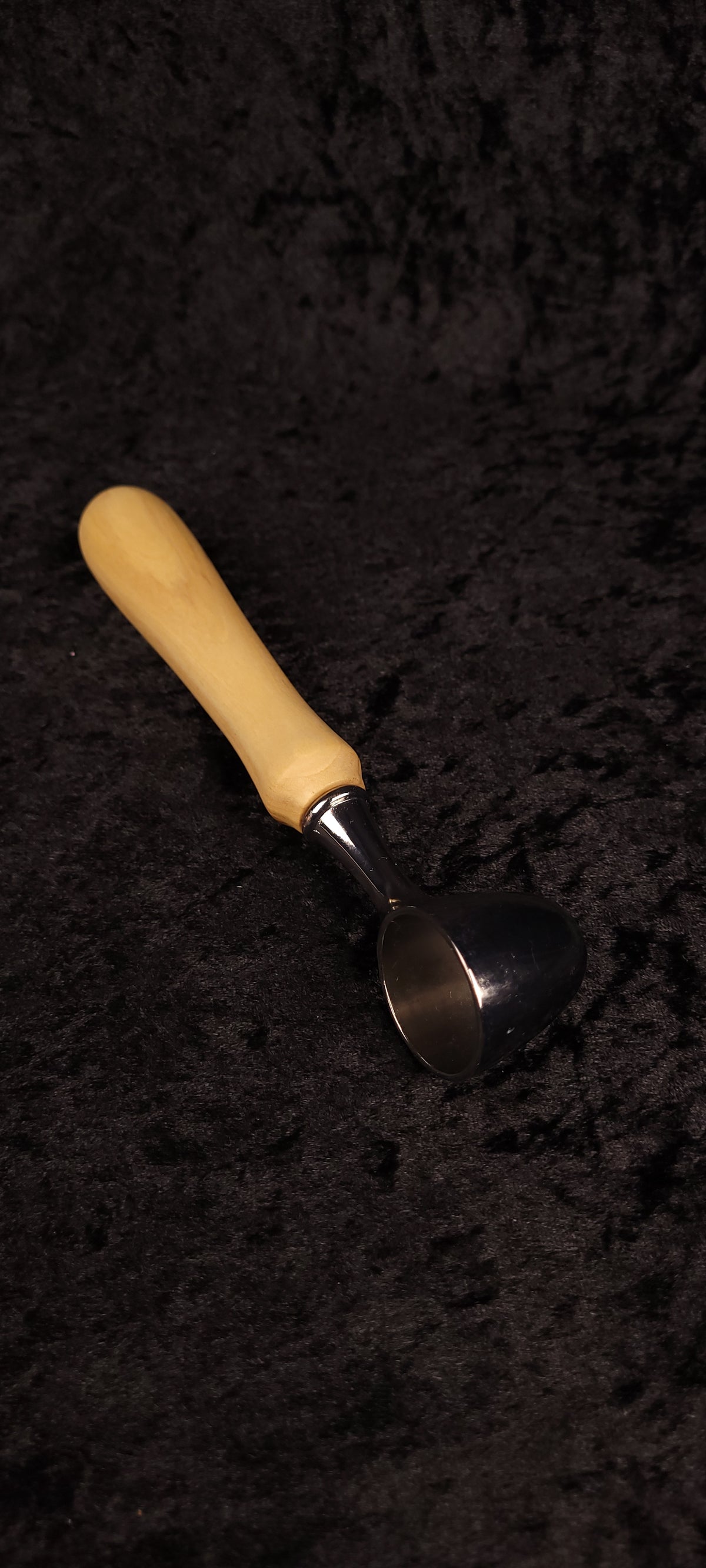 Cottonwood coffee scoop side view showing chrome scoop bowl and handle