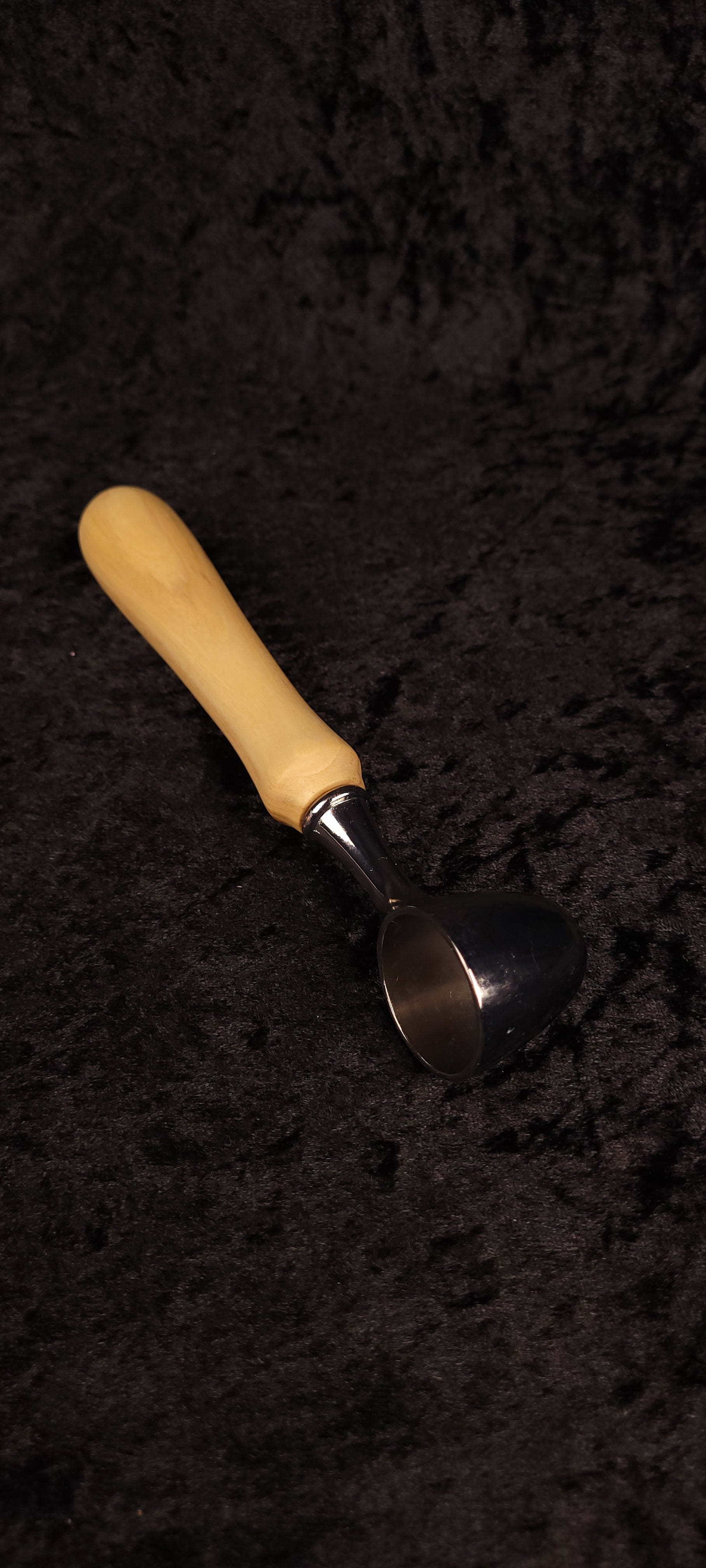 Cottonwood coffee scoop side view showing chrome scoop bowl and handle
