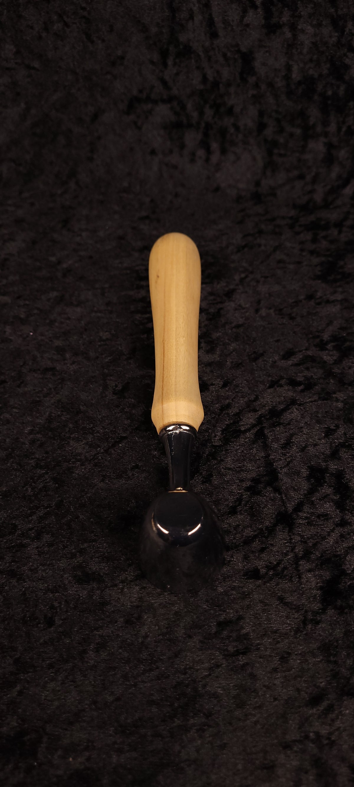 Cottonwood coffee scoop upright view showing handle and chrome neck