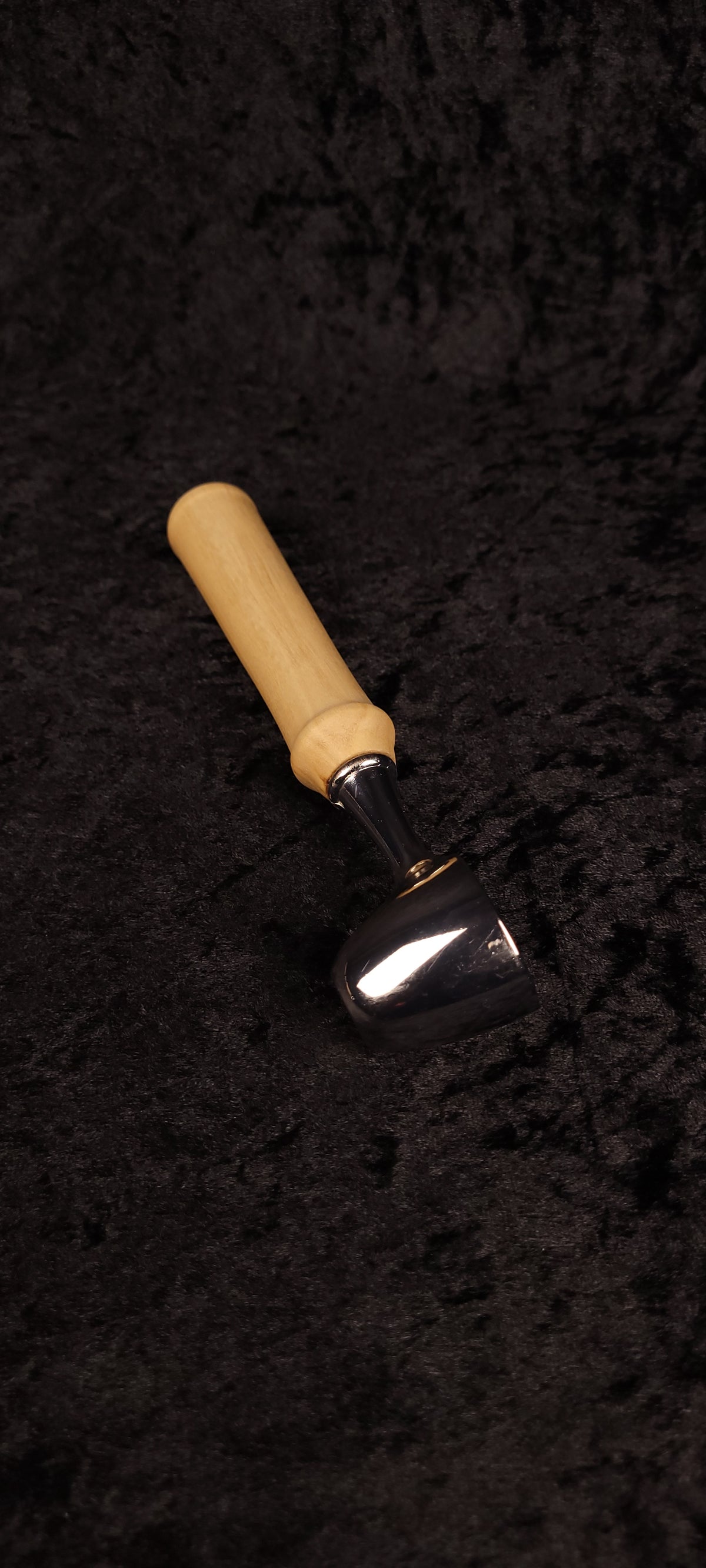 Colorado Cottonwood coffee scoop side angle showing chrome scoop bowl