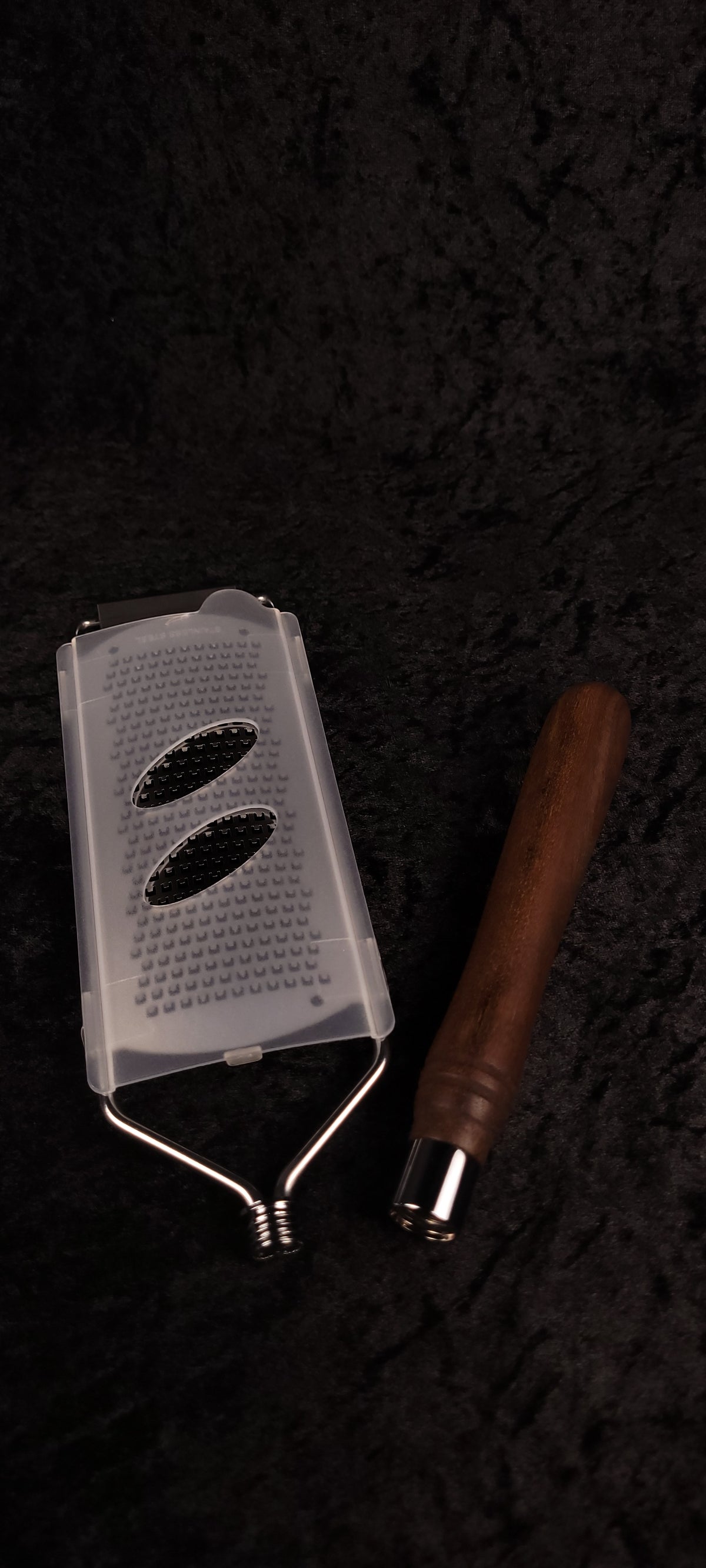 Walnut rasp grater and handle separated