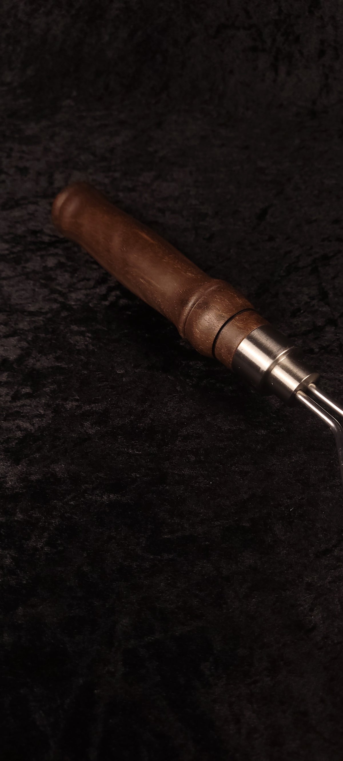 Walnut potato masher handle end detail