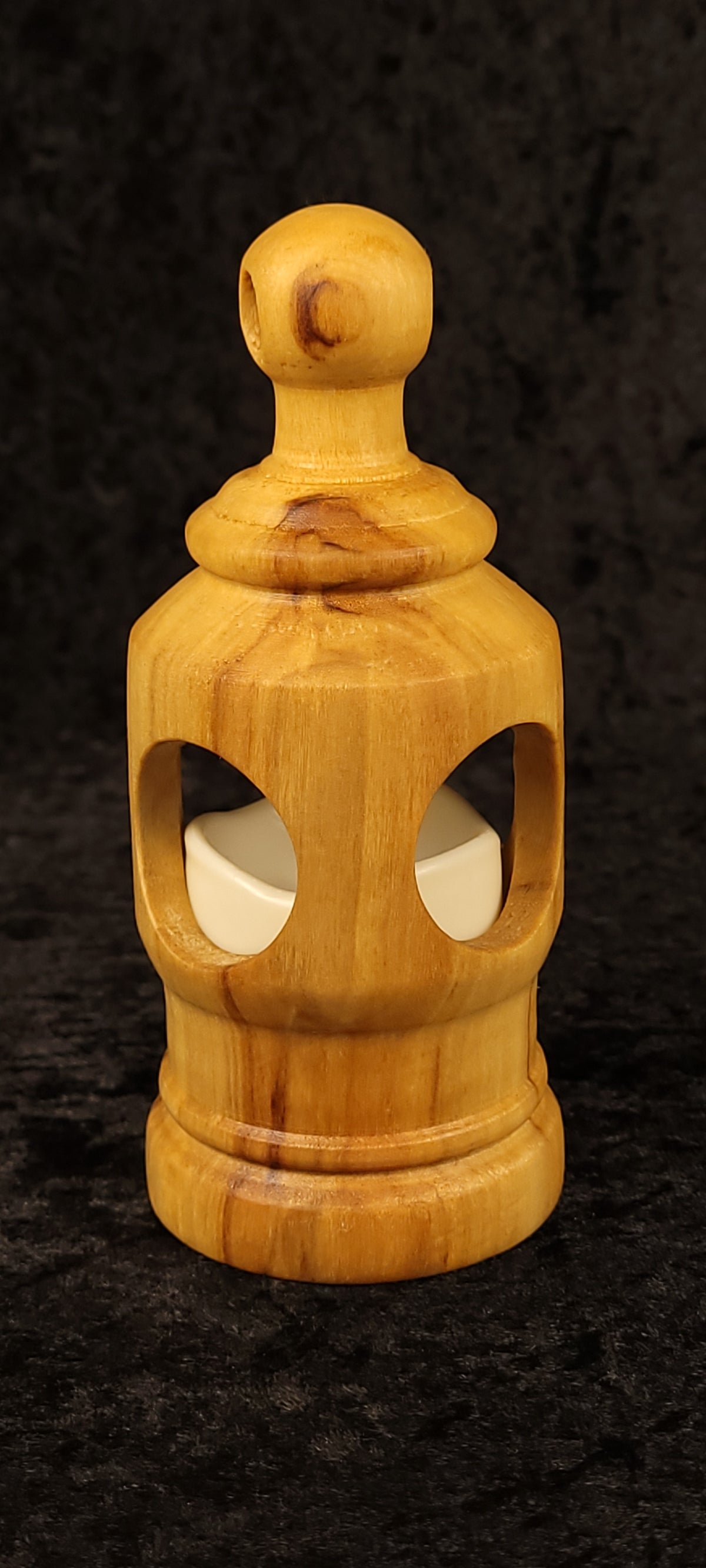 Cottonwood lantern with single round opening showing LED glow