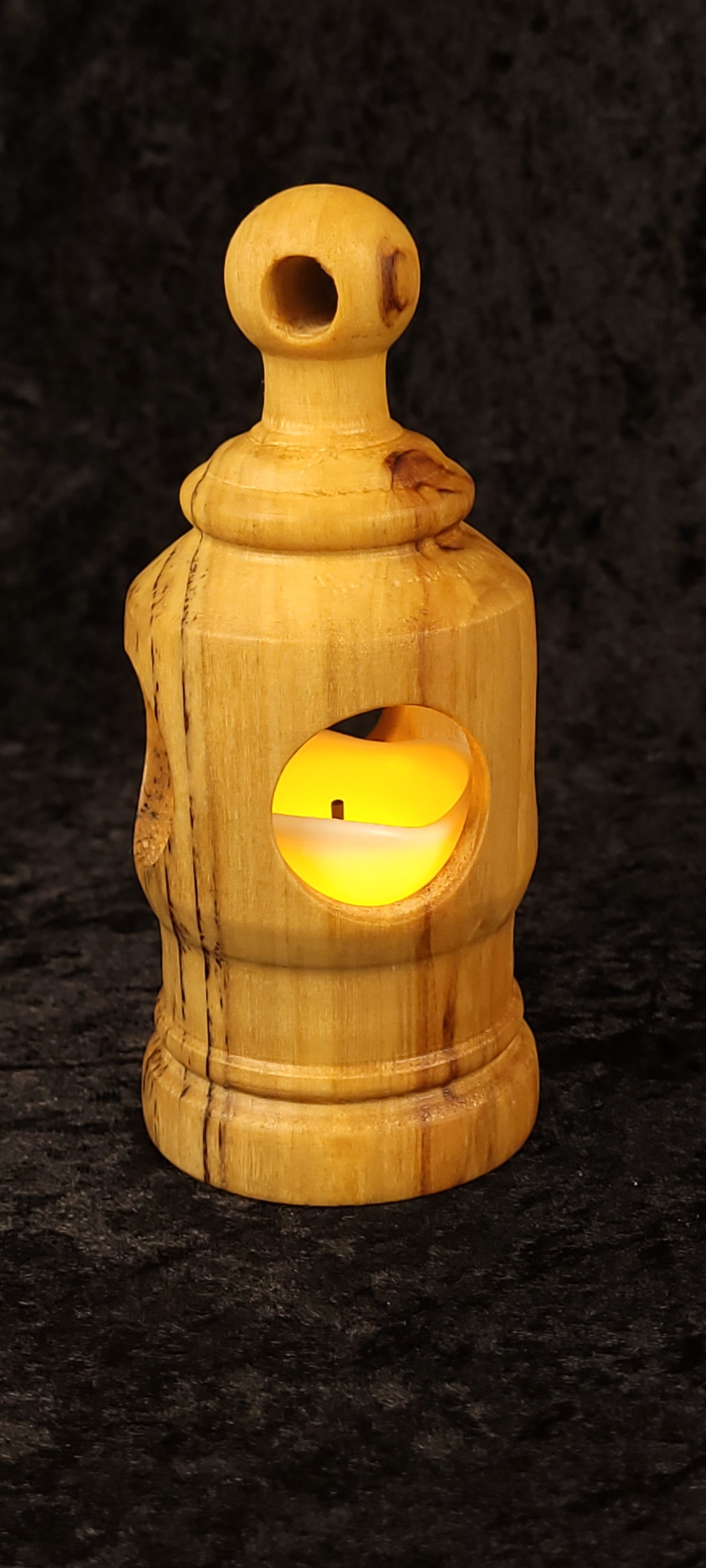 Cottonwood lantern unlit showing natural wood grain - front view