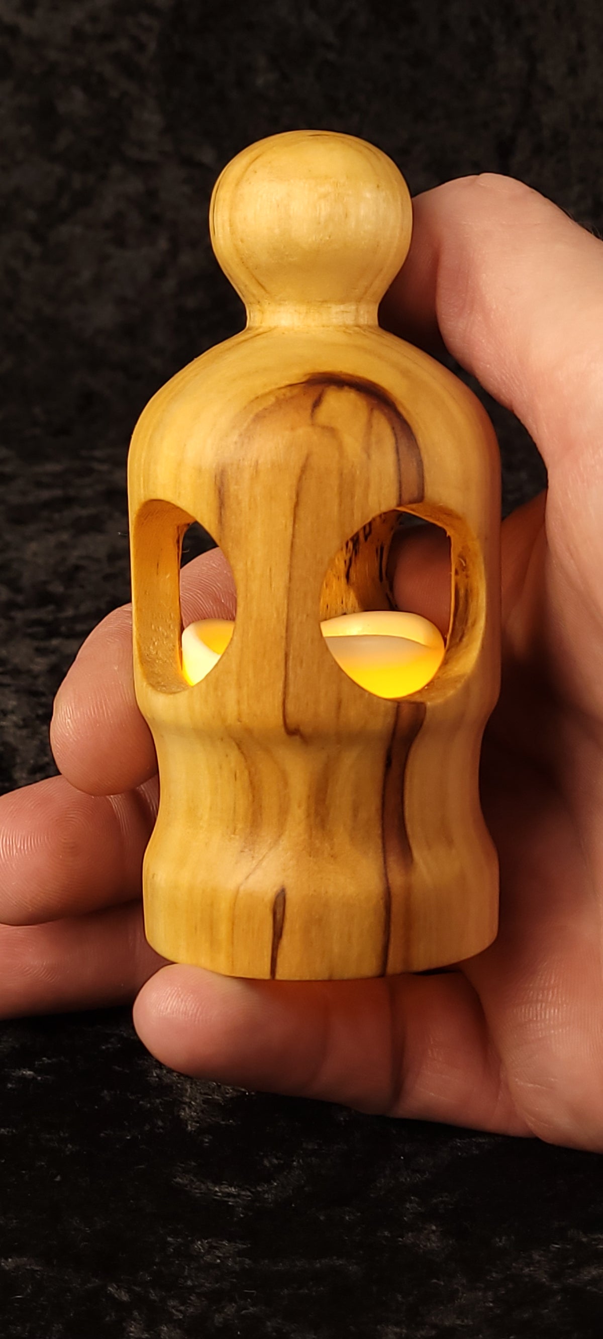 Cottonwood figurative lantern unlit - alternate angle showing natural wood grain