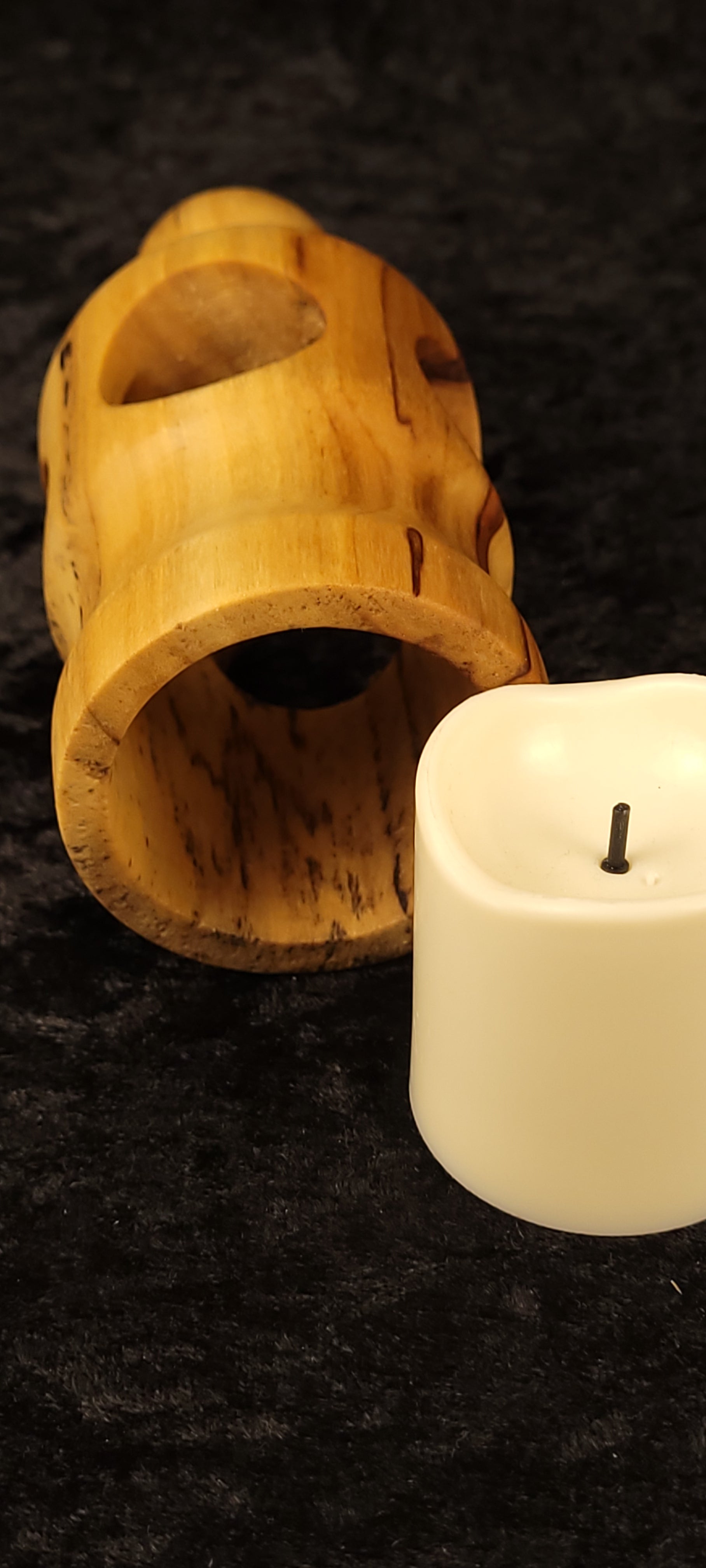 Cottonwood figurative lantern unlit - back view showing spalted cottonwood detail
