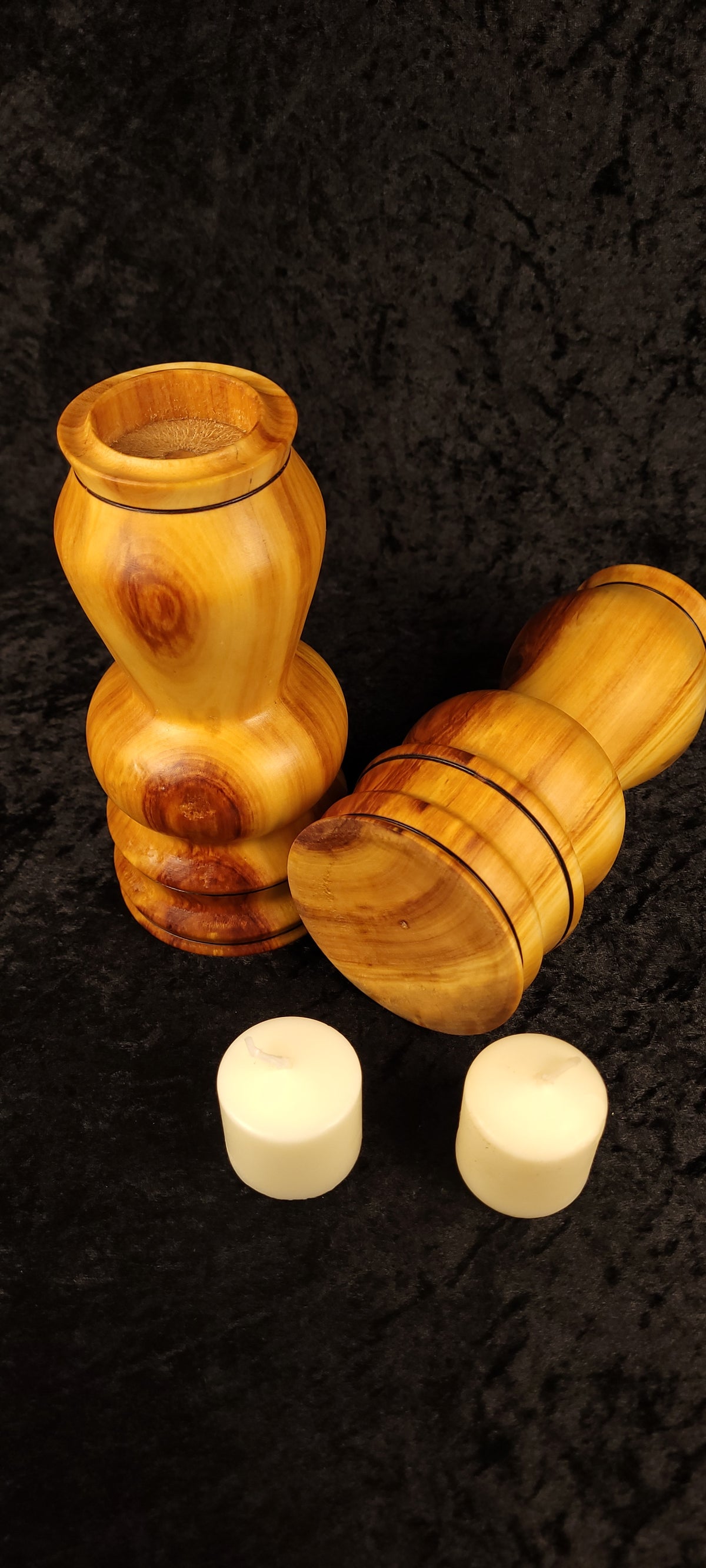 Hand holding aspen candle holder showing scale - pair with candles