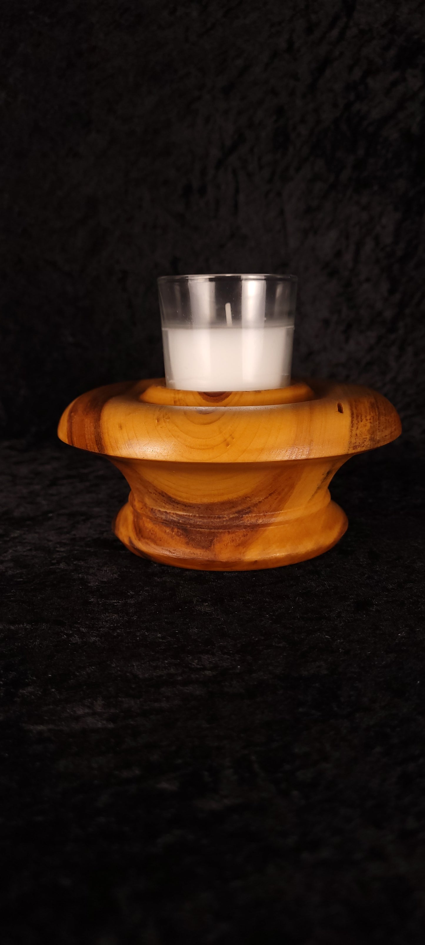 Overhead view of handcrafted Colorado Aspen candle holder No. 3
