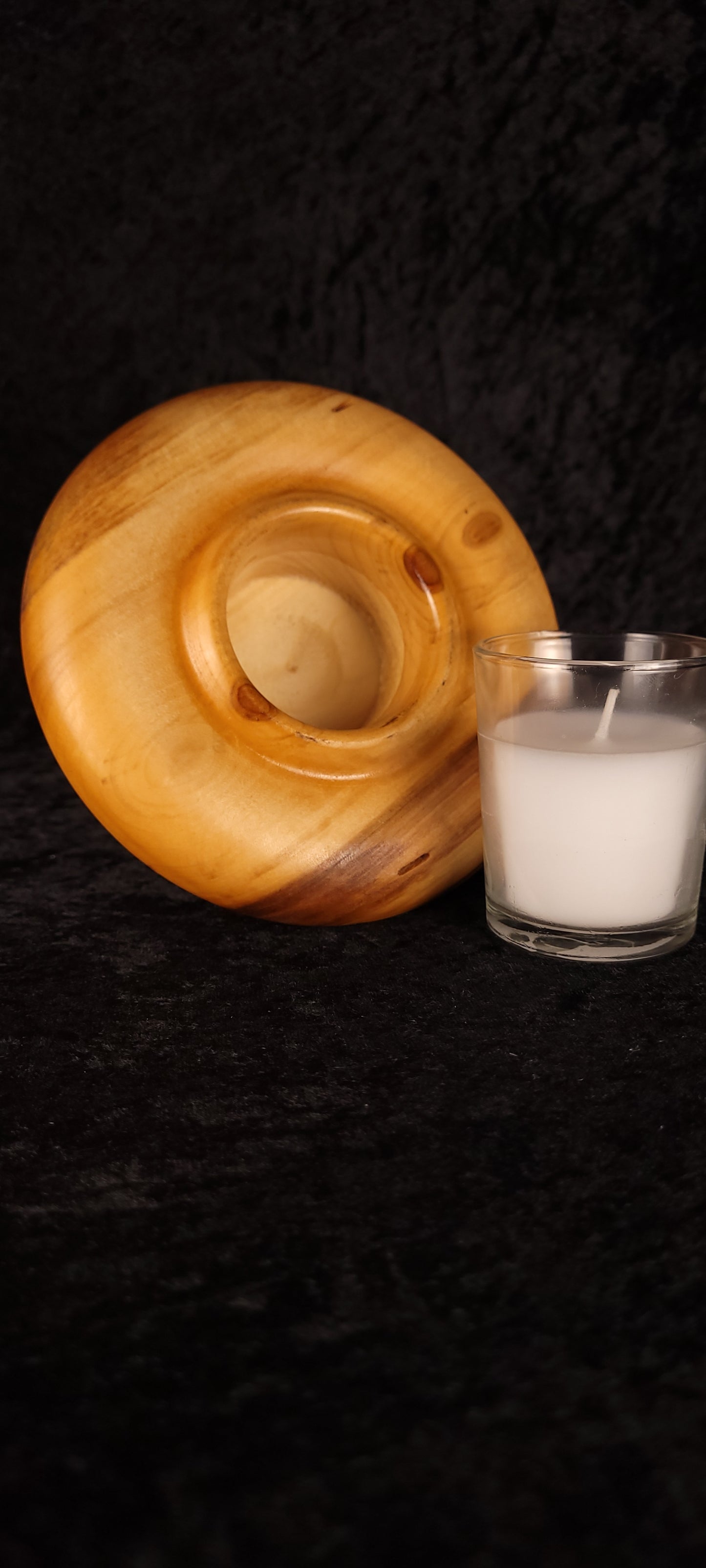 Angled view of handcrafted Colorado Aspen candle holder No. 3