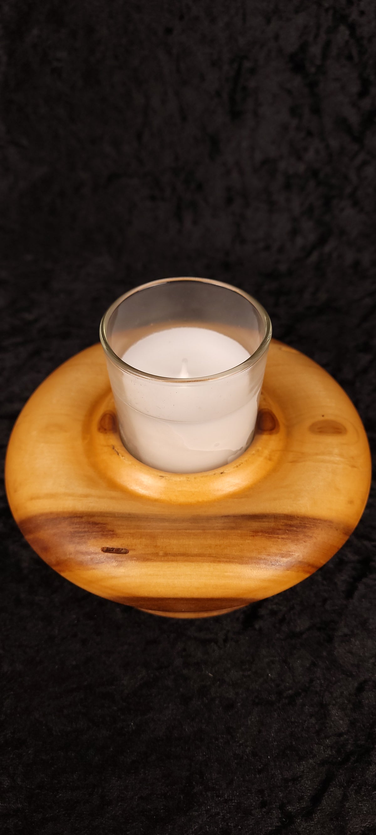 Side view of handcrafted Colorado Aspen candle holder No. 3