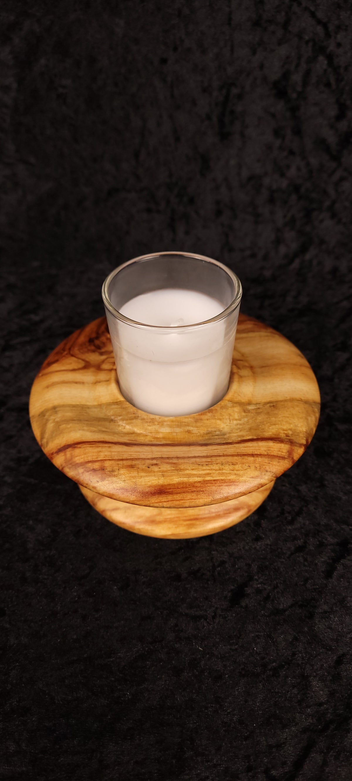 Handcrafted Aspen Candle Holder No. 4 with glass votive insert, side view
