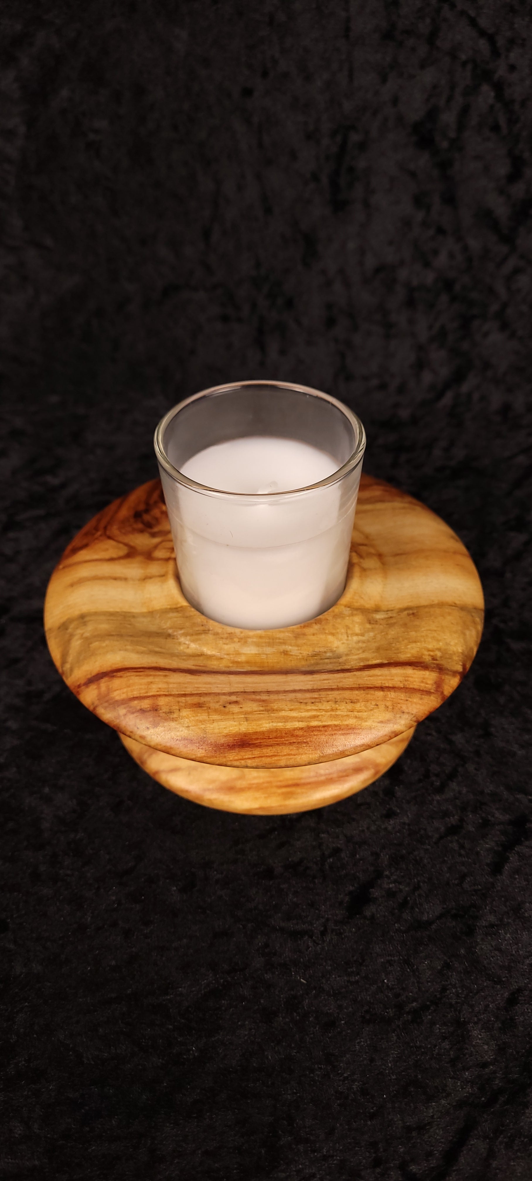 Handcrafted Aspen Candle Holder No. 4 with glass votive insert, side view
