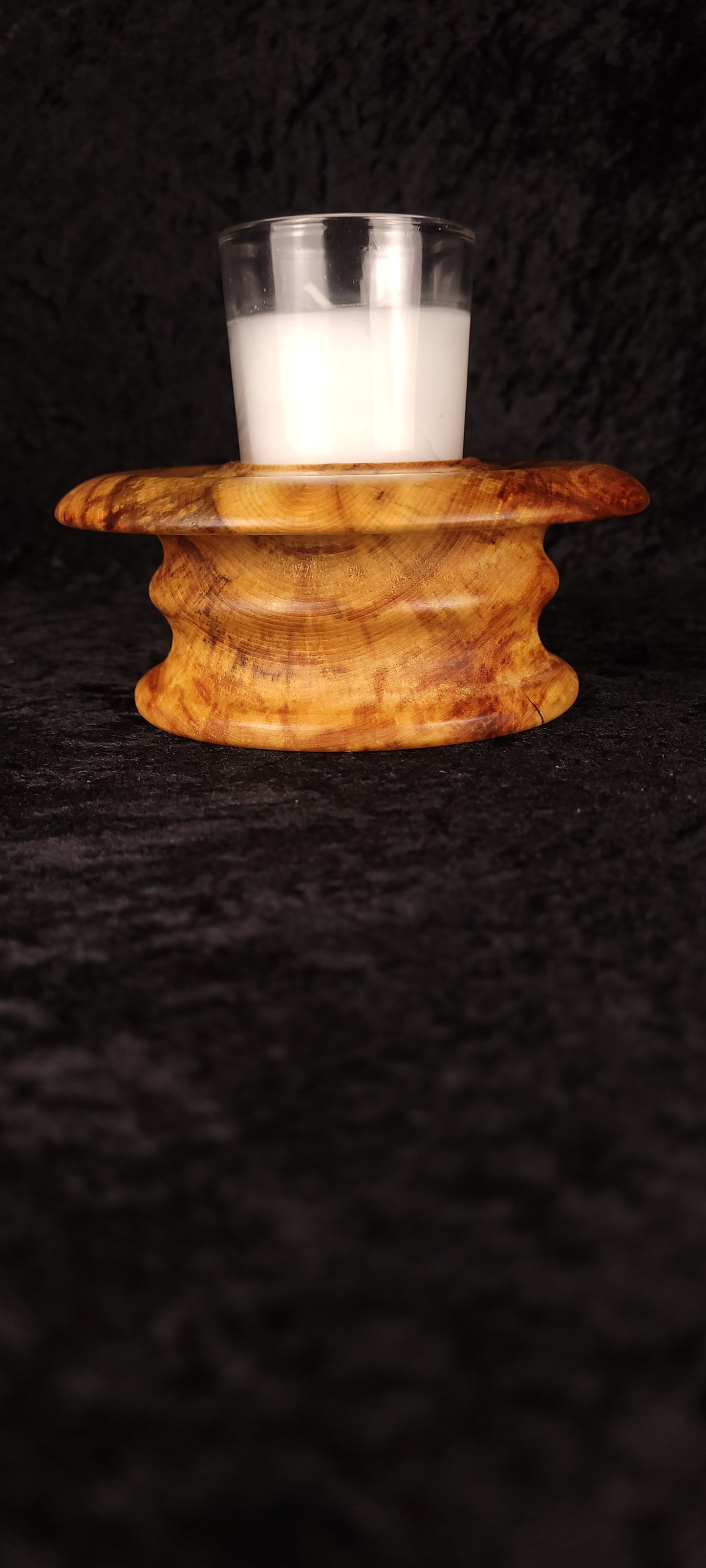 Handcrafted Aspen Candle Holder No. 4 top-down view with lit votive
