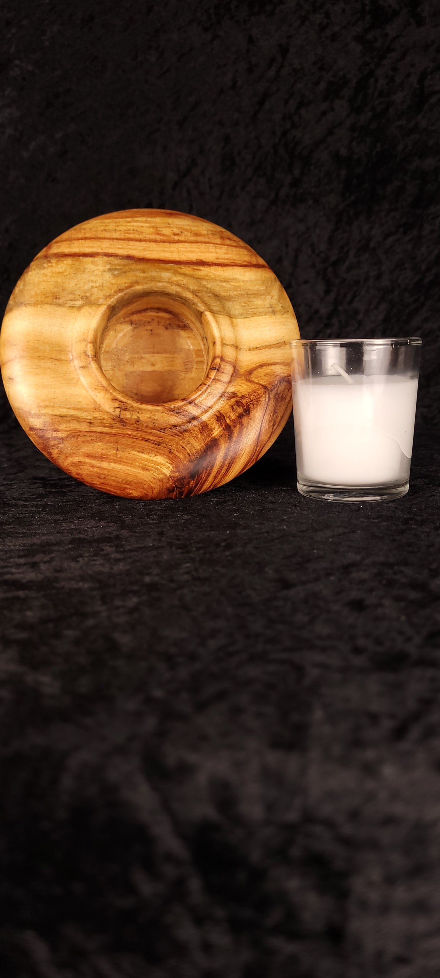Handcrafted Aspen Candle Holder No. 4 back view showing turned base and votive socket