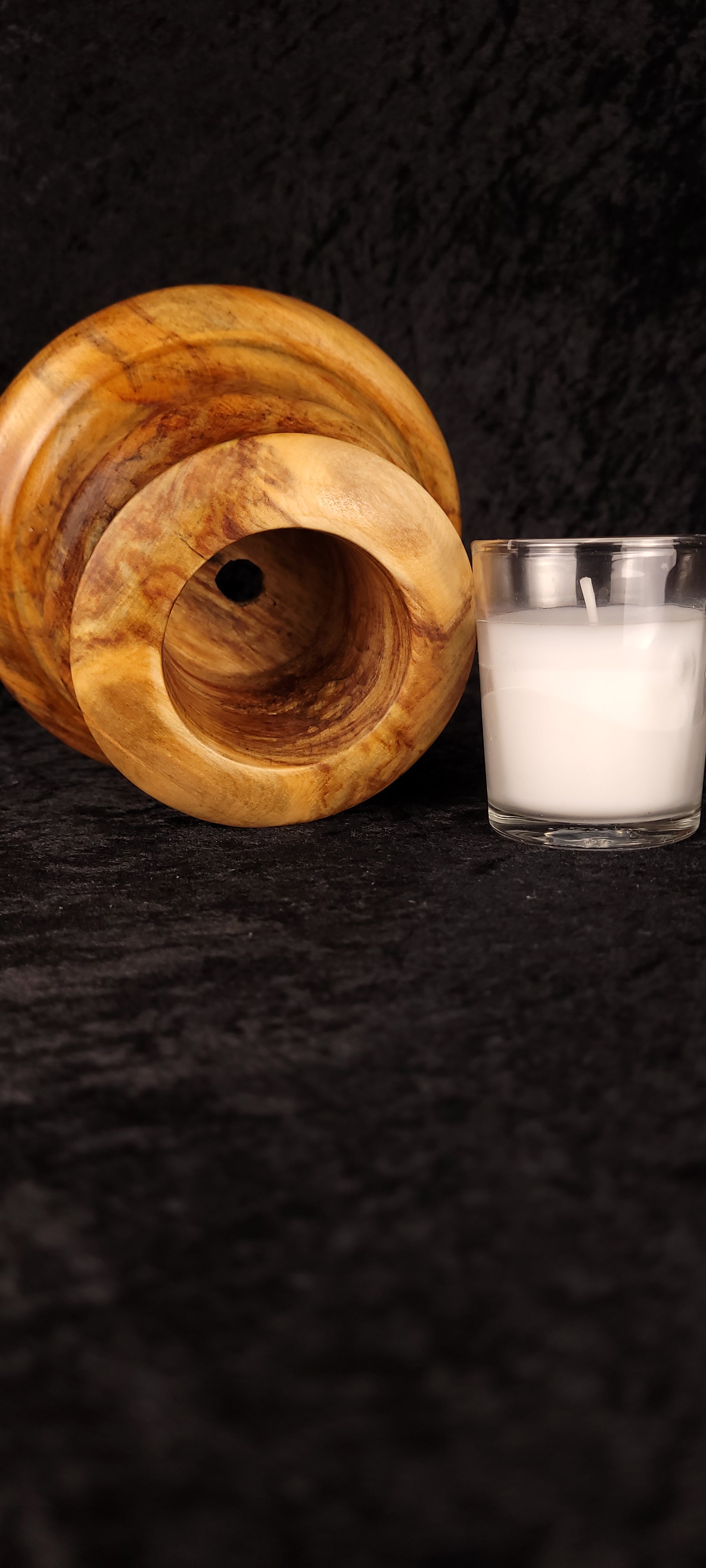 Handcrafted Aspen Candle Holder No. 5 front view showing burl grain detail