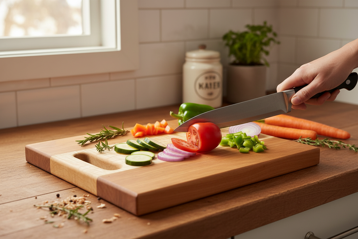 Cherry Curly Maple Cutting Board — In Use