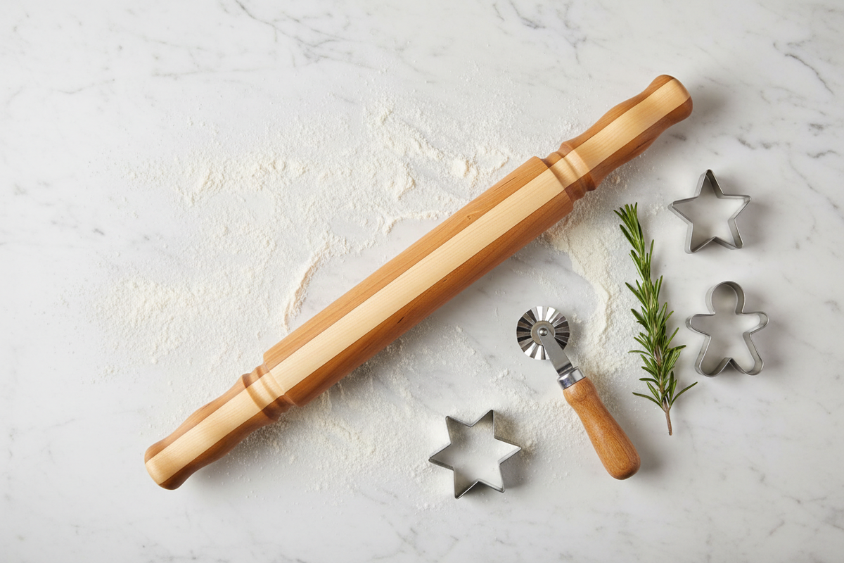 Cherry Maple Rolling Pin — Marble Flat Lay
