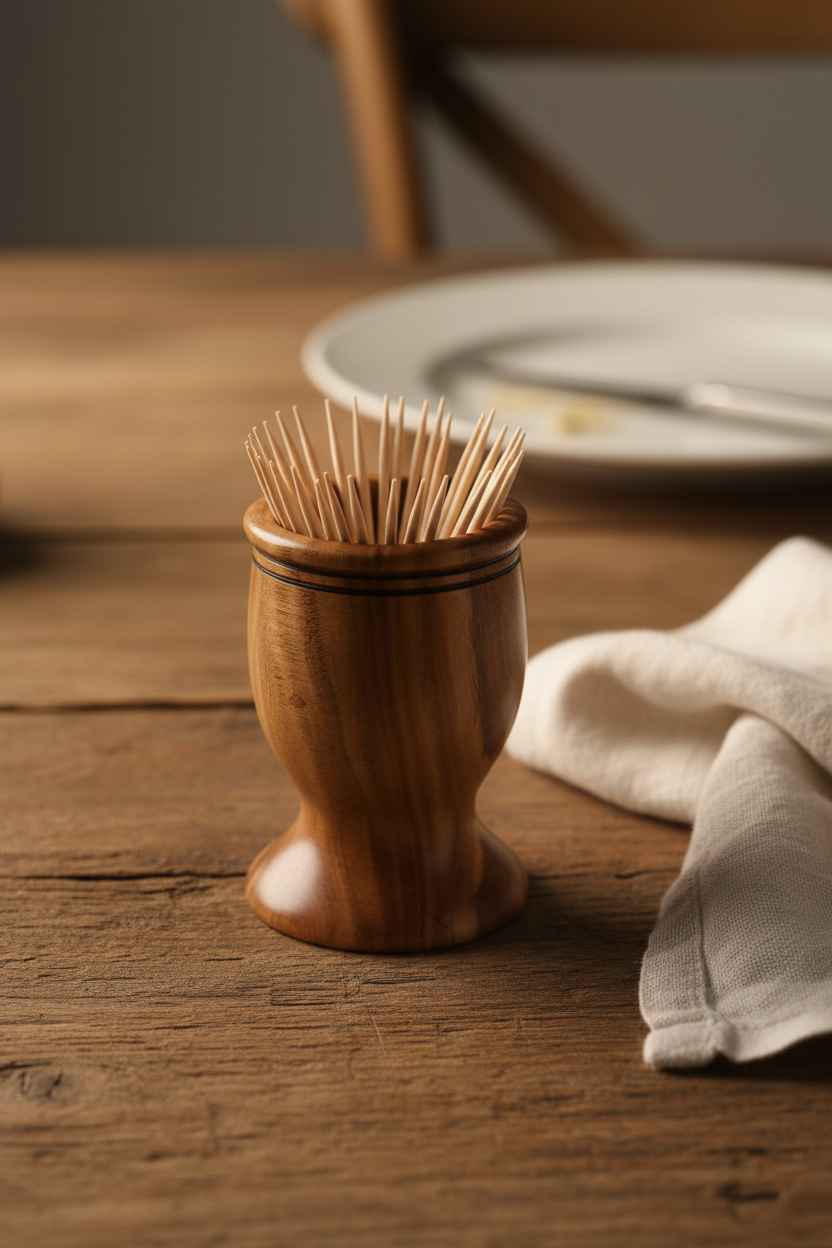 Elm Wood Toothpick Holder - Dinner Table