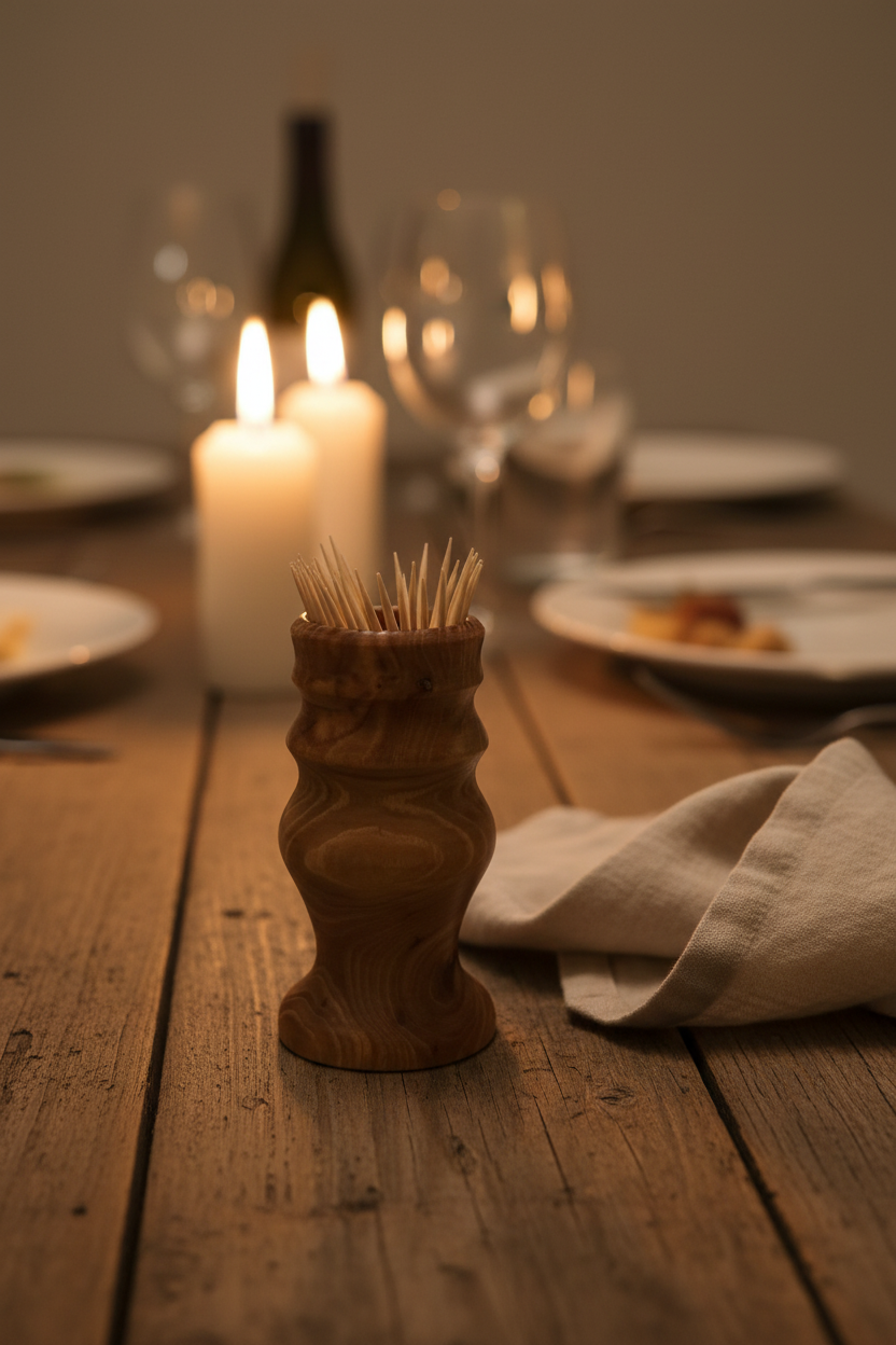 Elm Wood Toothpick Holder No. 2 - Dinner Table